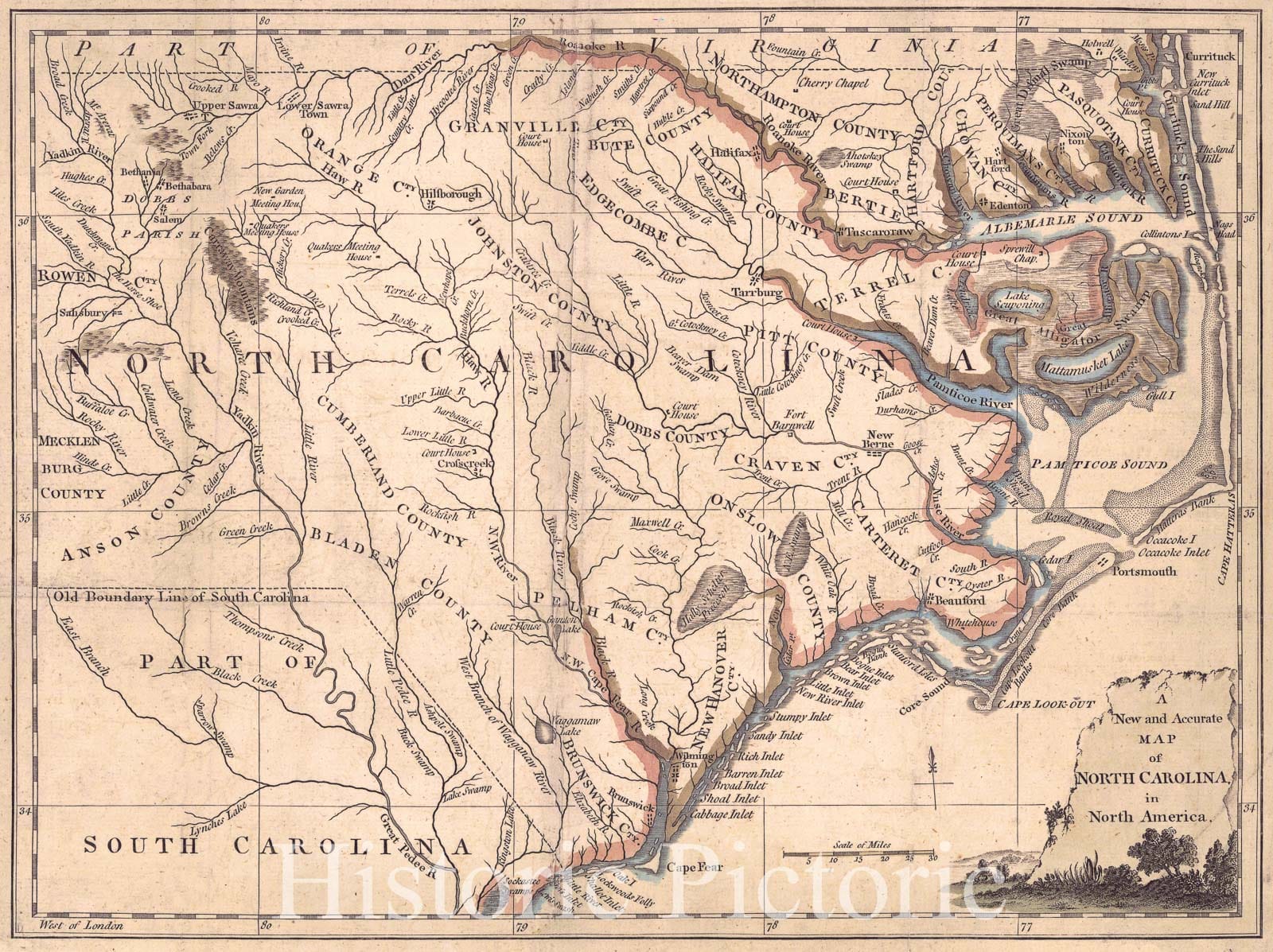 Historic Map : 1779 A New and Accurate Map of North Carolina in North America : Vintage Wall Art