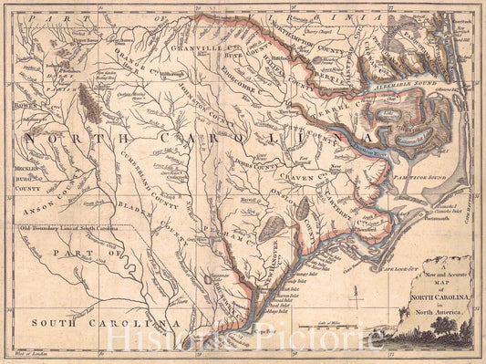 Historic Map : 1779 A New and Accurate Map of North Carolina in North America : Vintage Wall Art