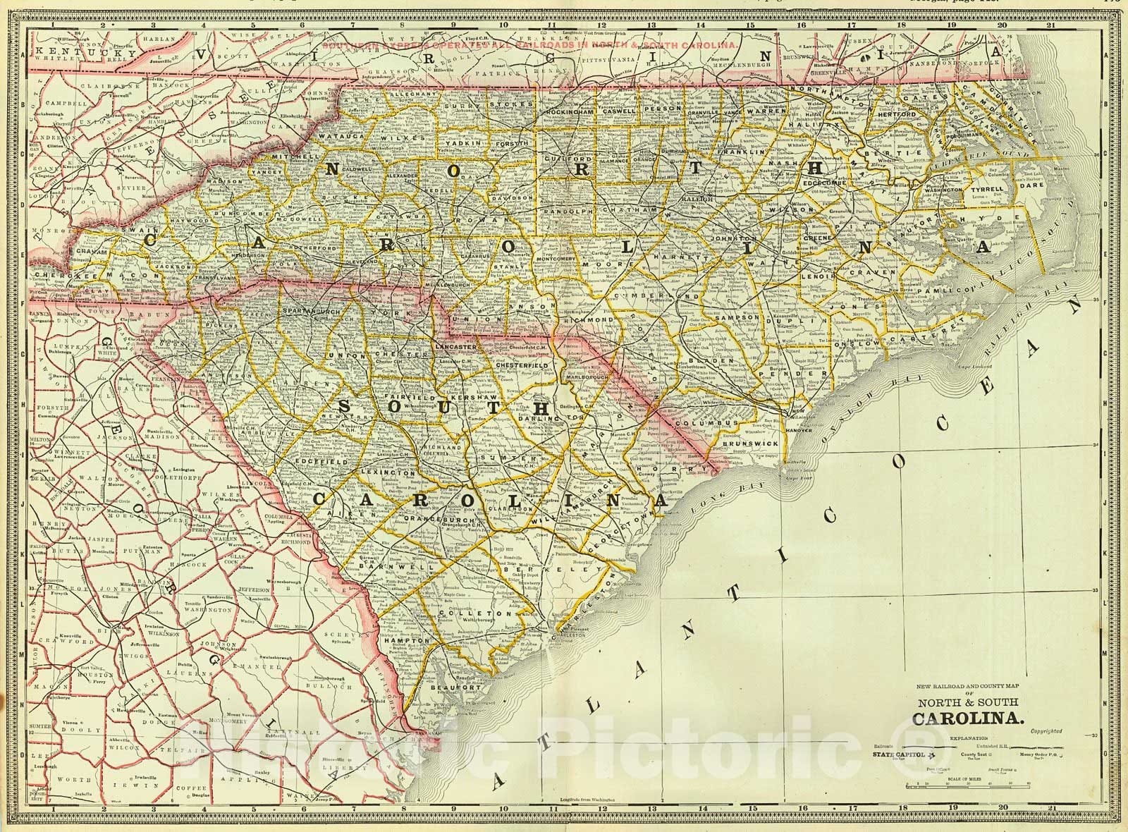 Historic Map : 1888 North and South Carolina : Vintage Wall Art