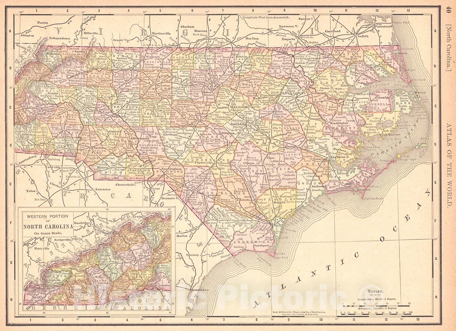 Historic Map : 1893 North Carolina : Vintage Wall Art