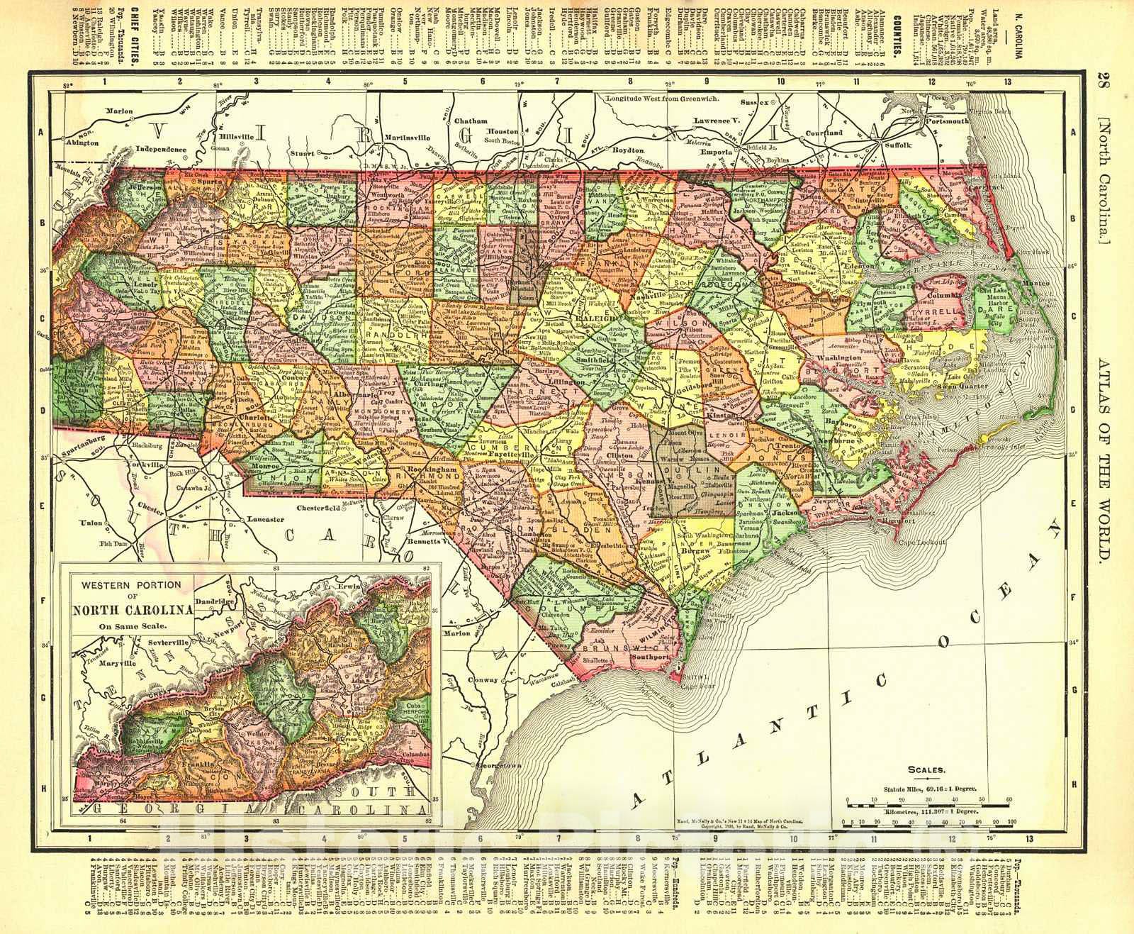 Historic Map : 1895 North Carolina : Vintage Wall Art