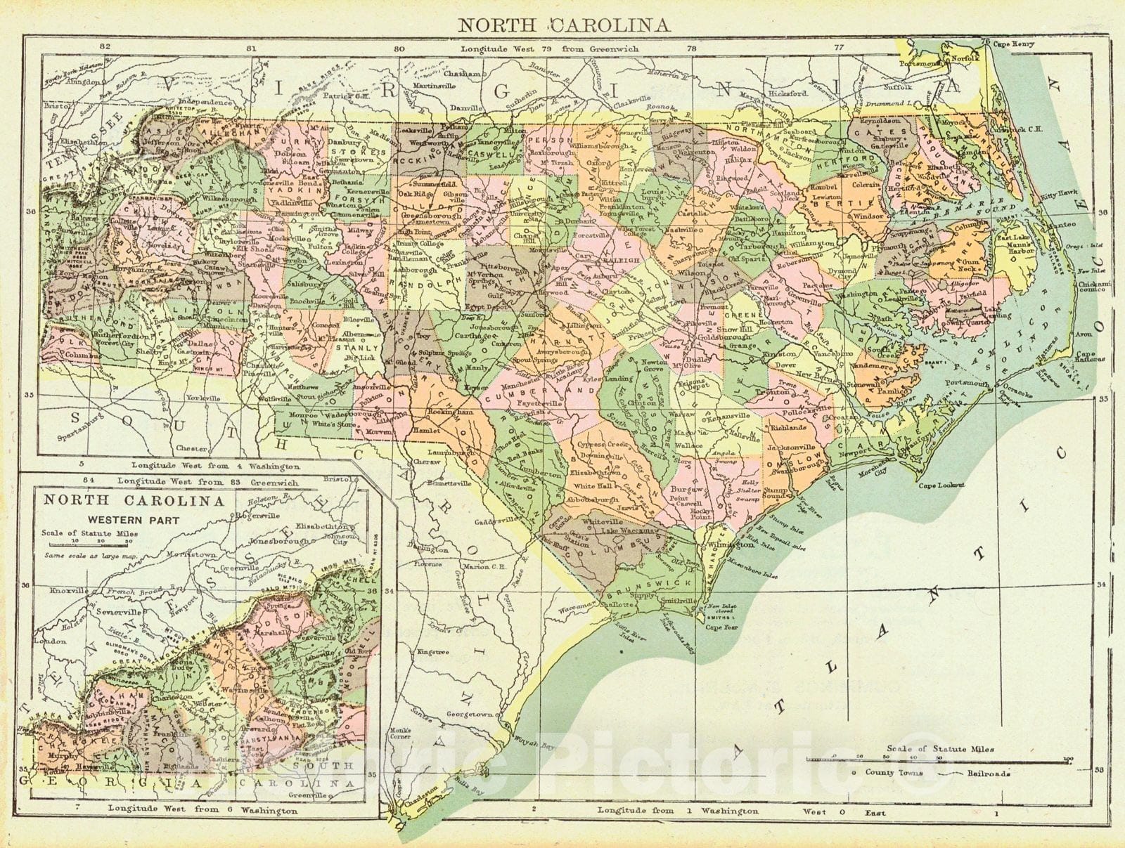 Historic Map : 1900 North Carolina : Vintage Wall Art
