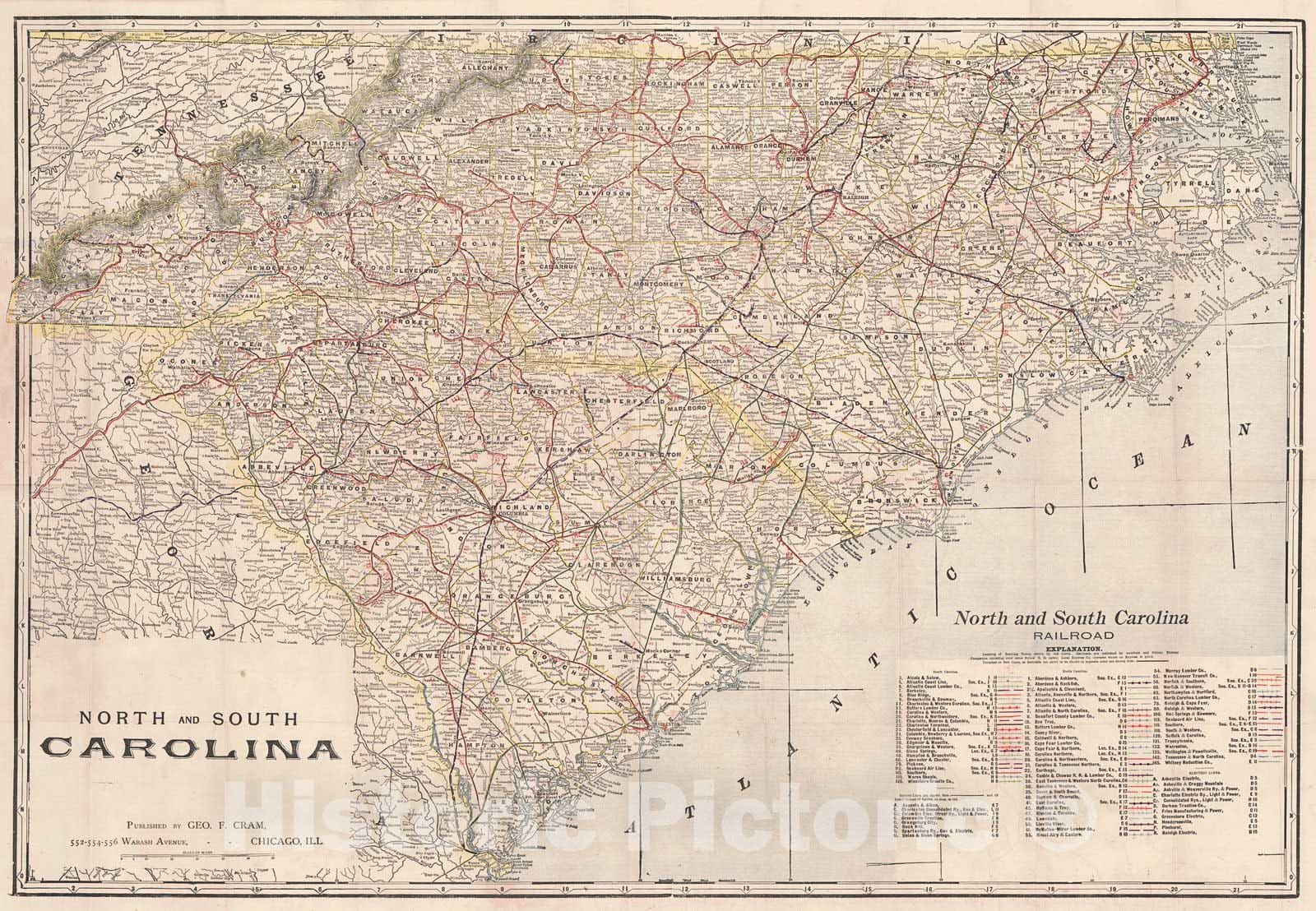 Historic Map : 1901 North and South Carolina : Vintage Wall Art