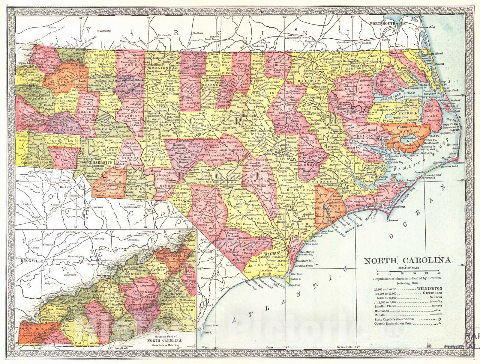 Historic Map : 1904 North Carolina : Vintage Wall Art