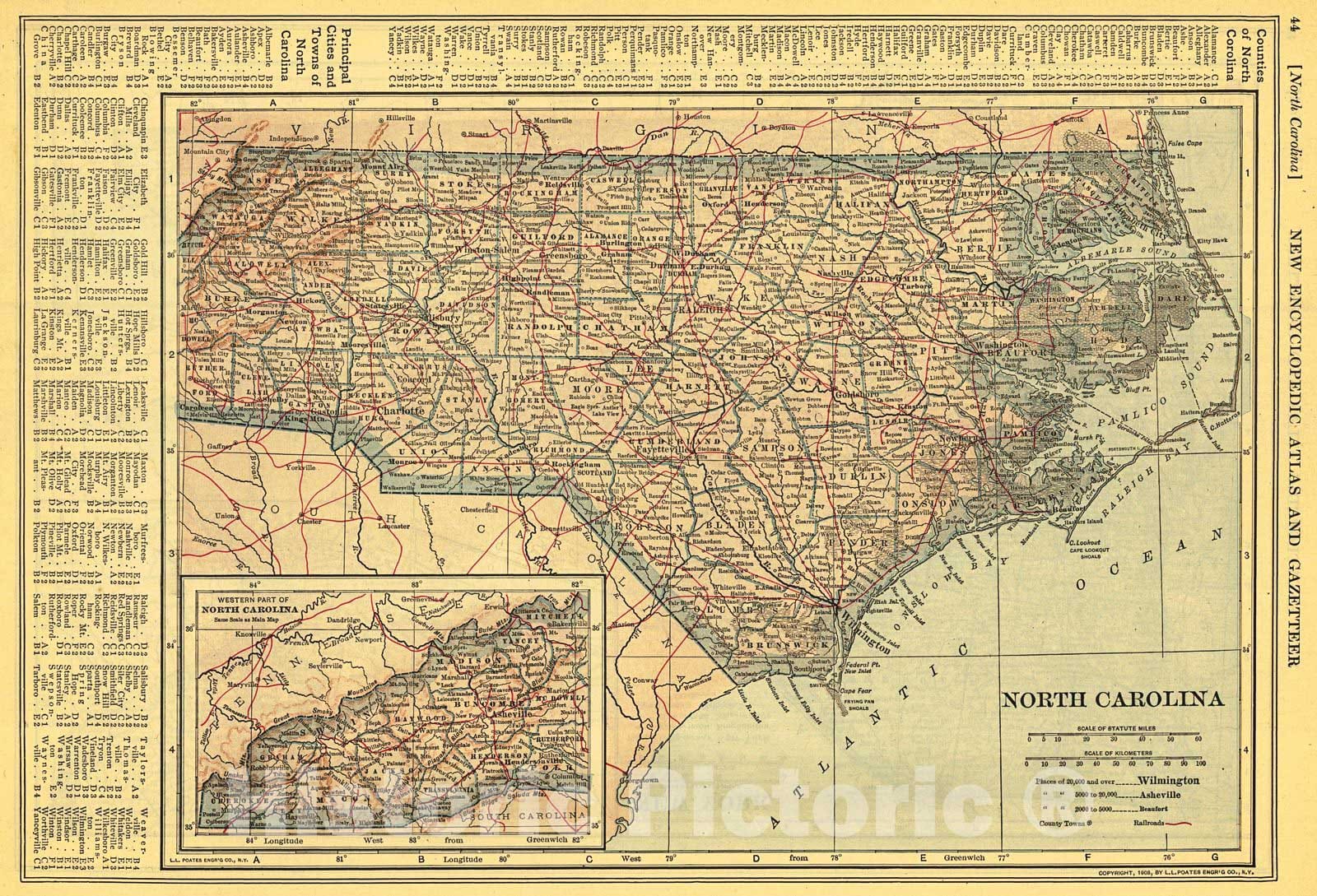 Historic Map : 1909 North Carolina : Vintage Wall Art