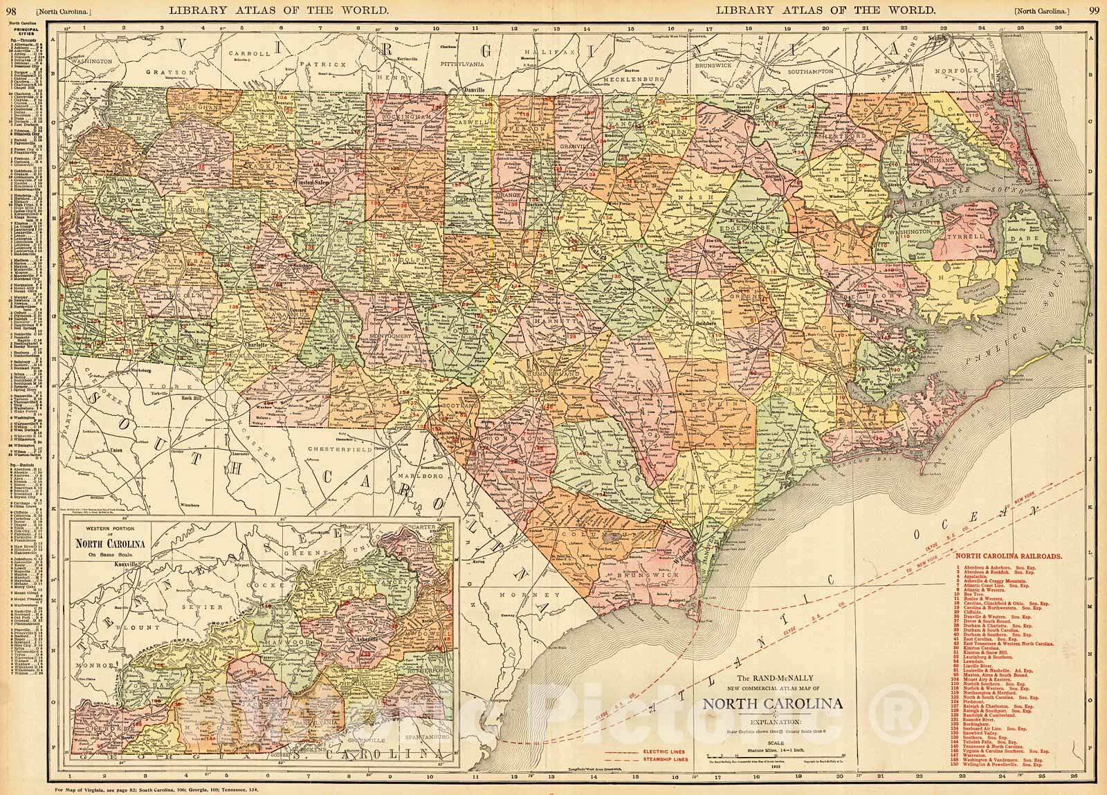Historic Map : 1912 North Carolina : Vintage Wall Art