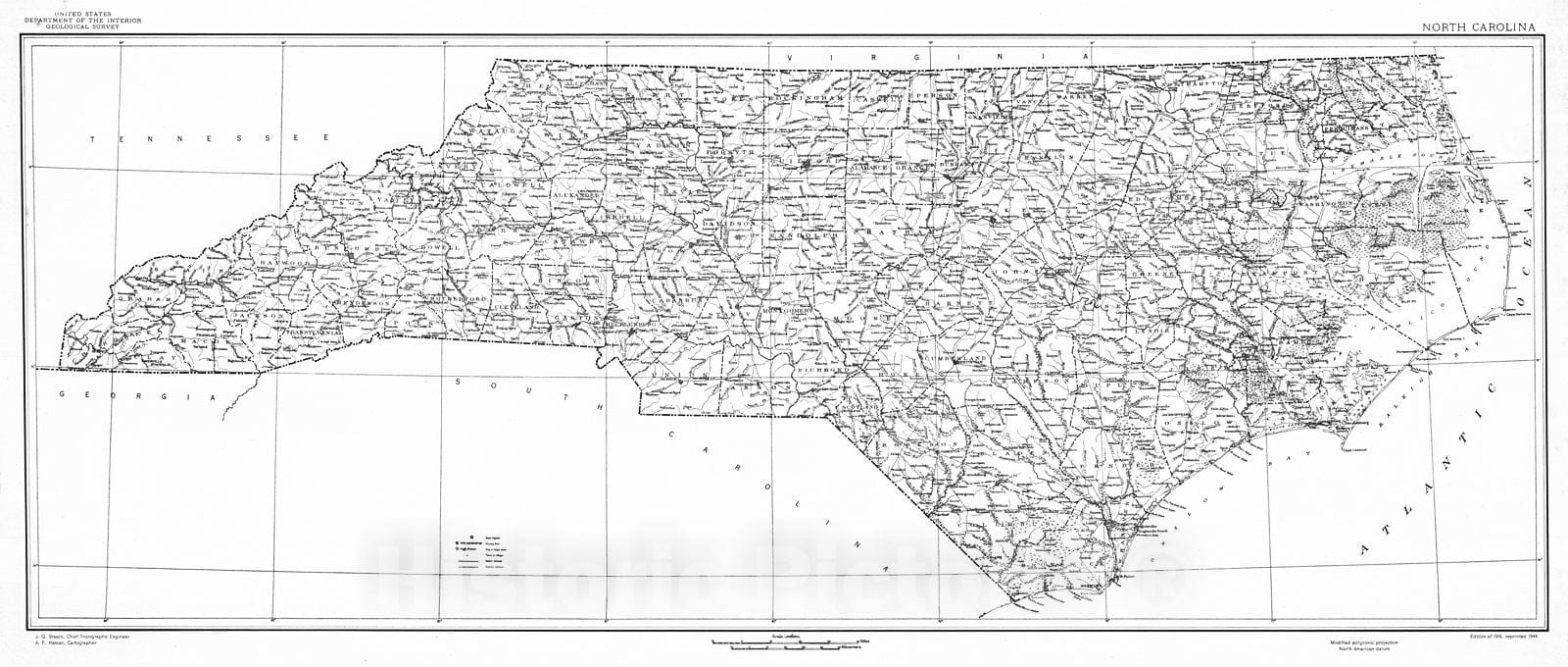 Historic Map : 1916 North Carolina : Vintage Wall Art