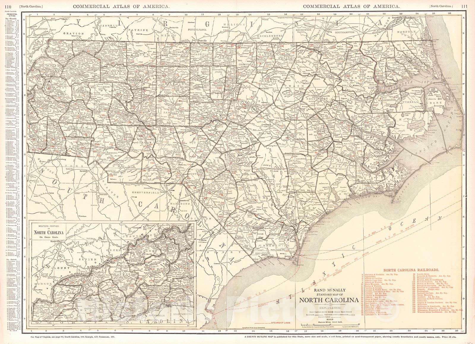 Historic Map : 1921 North Carolina : Vintage Wall Art