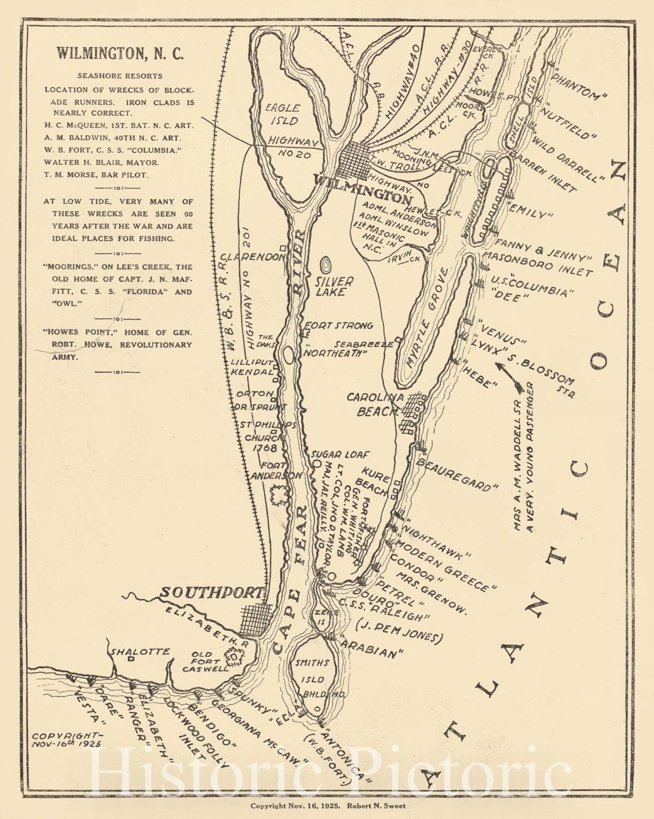 Historic Map : 1925 Wilmington, N.C. : Vintage Wall Art