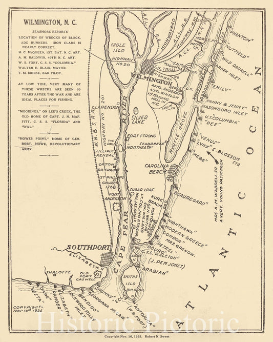 Historic Map : 1925 Wilmington, N.C. : Vintage Wall Art