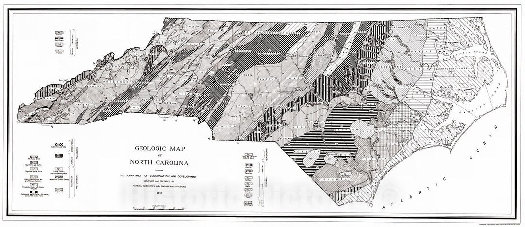 Historic Map : 1937 Geologic Map of North Carolina : Vintage Wall Art