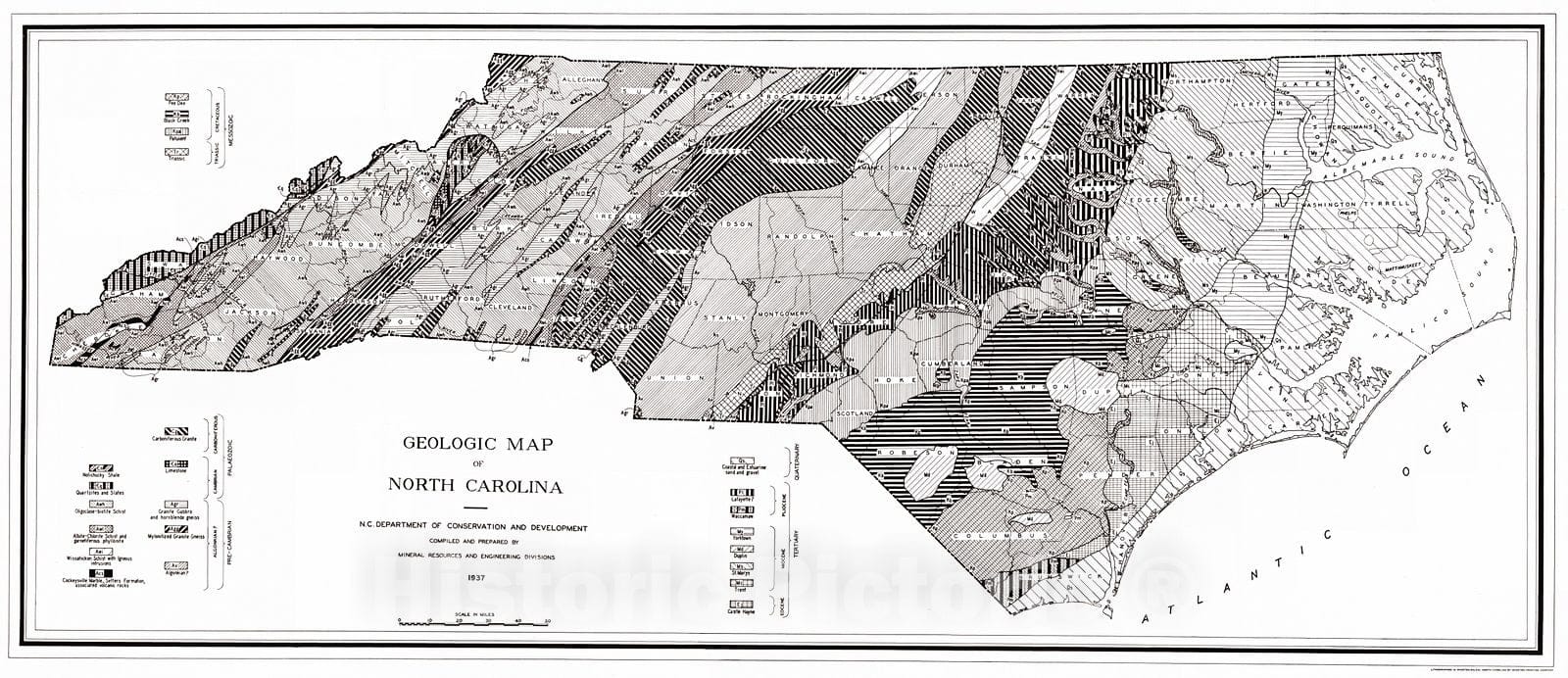 Historic Map : 1937 Geologic Map of North Carolina : Vintage Wall Art
