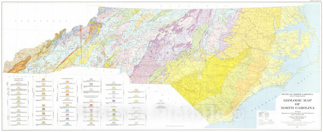 Historic Map : 1958 Geologic Map of North Carolina : Vintage Wall Art