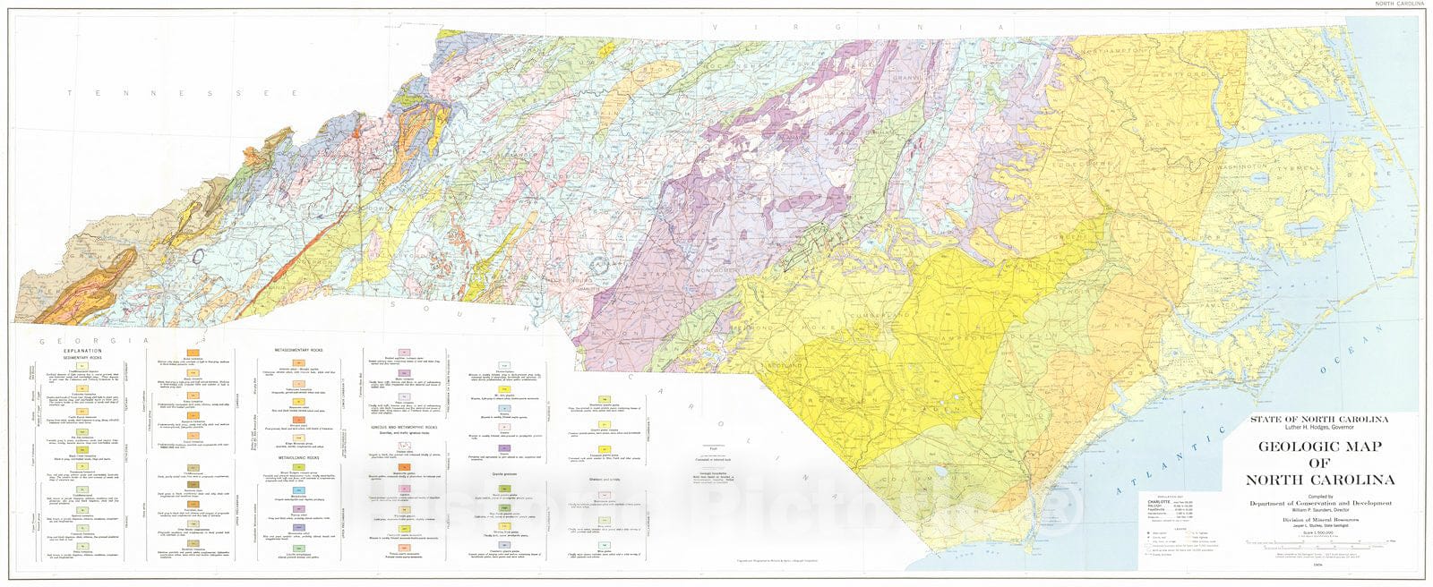 Historic Map : 1958 Geologic Map of North Carolina : Vintage Wall Art