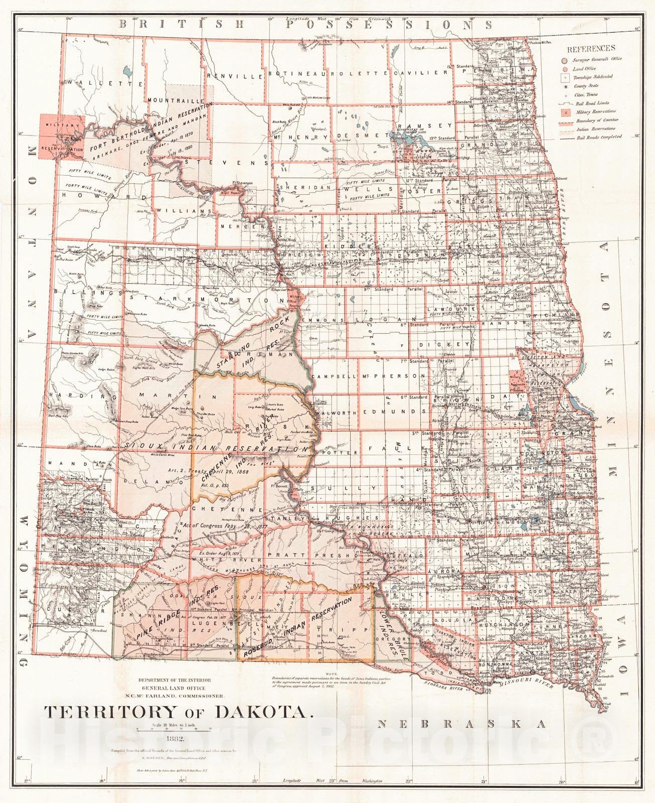 Historic Map : 1882 Territory of Dakota : Vintage Wall Art