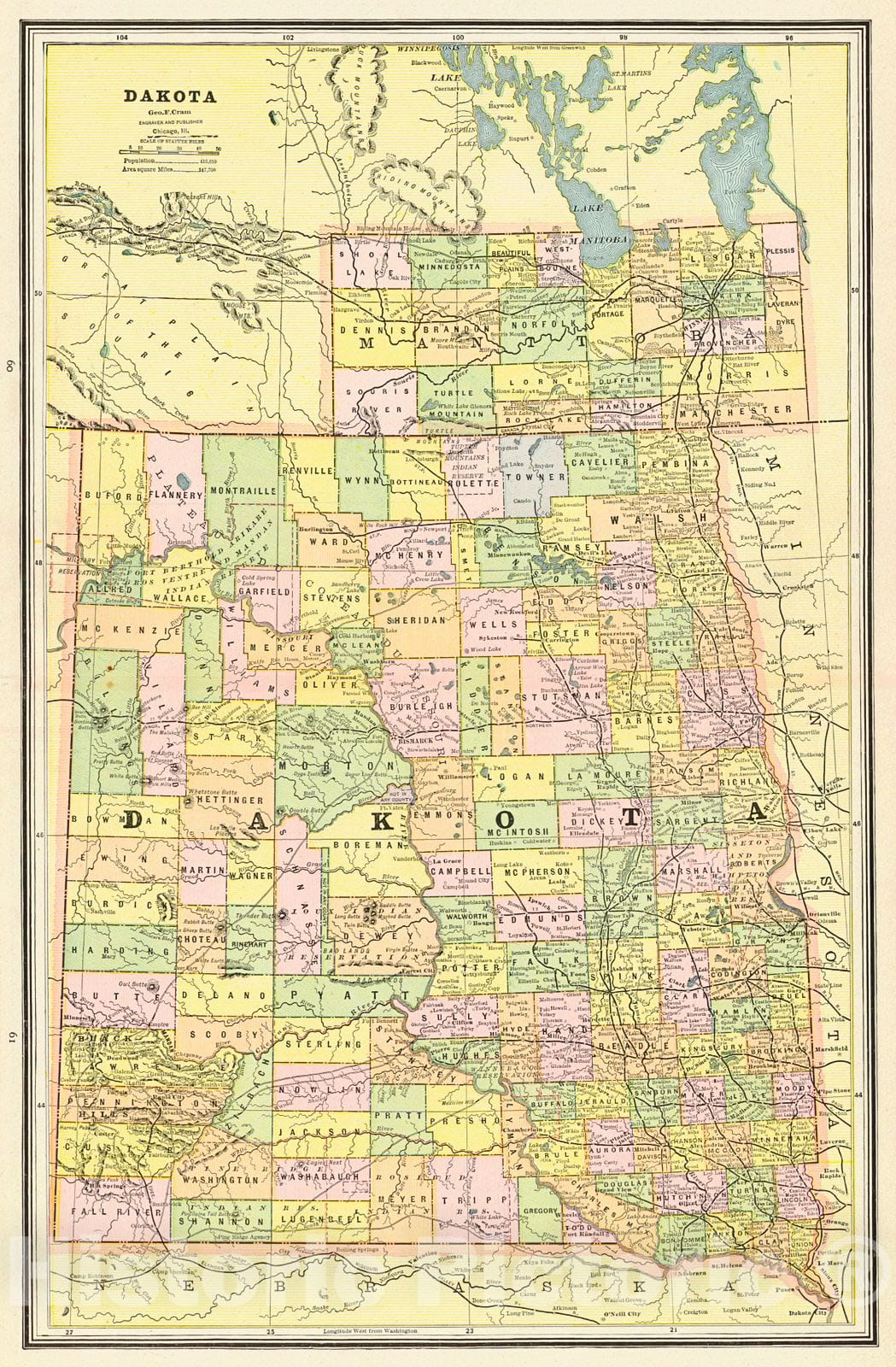 Historic Map : 1887 Dakota : Vintage Wall Art