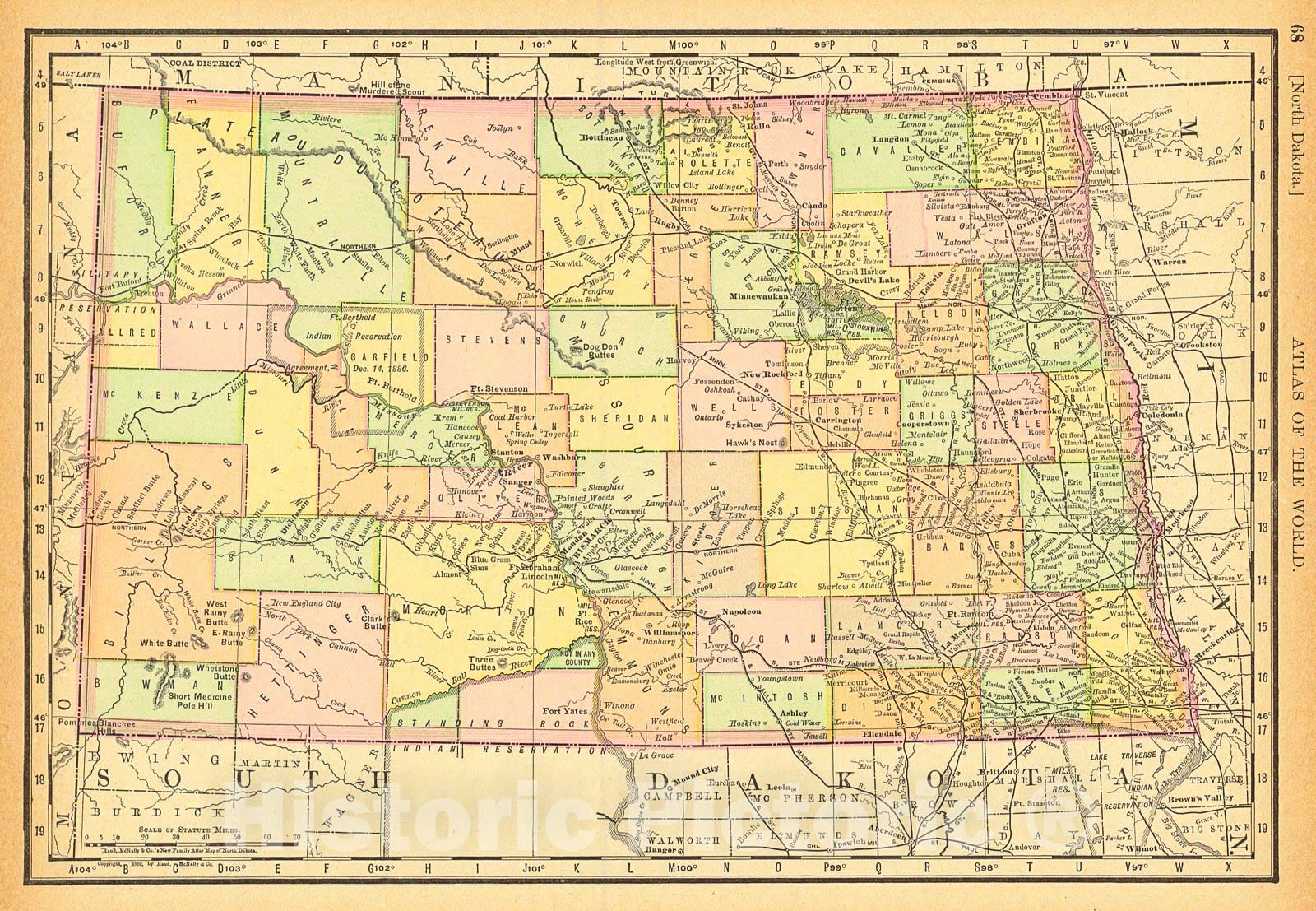 Historic Map : 1893 North Dakota : Vintage Wall Art