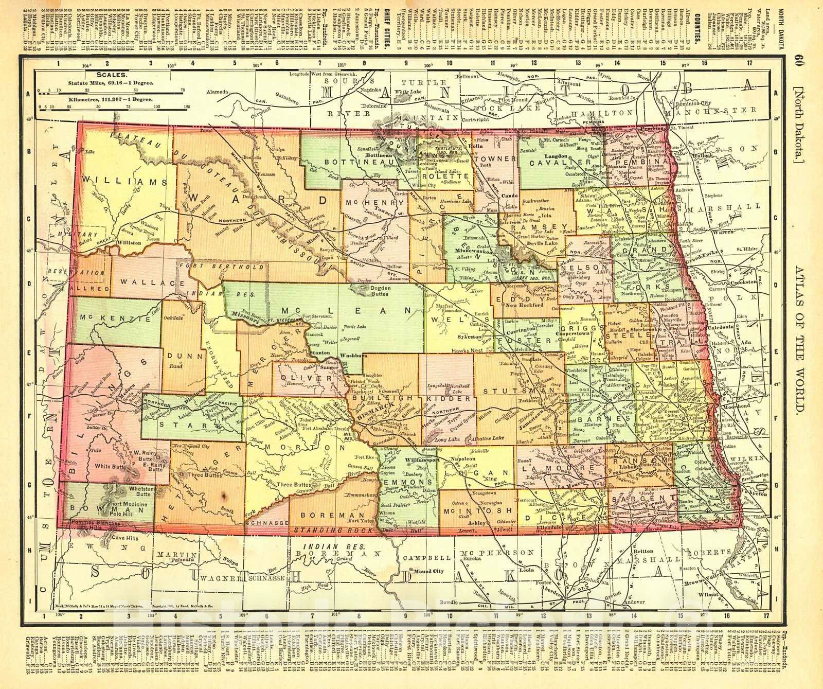 Historic Map : 1895 North Dakota : Vintage Wall Art