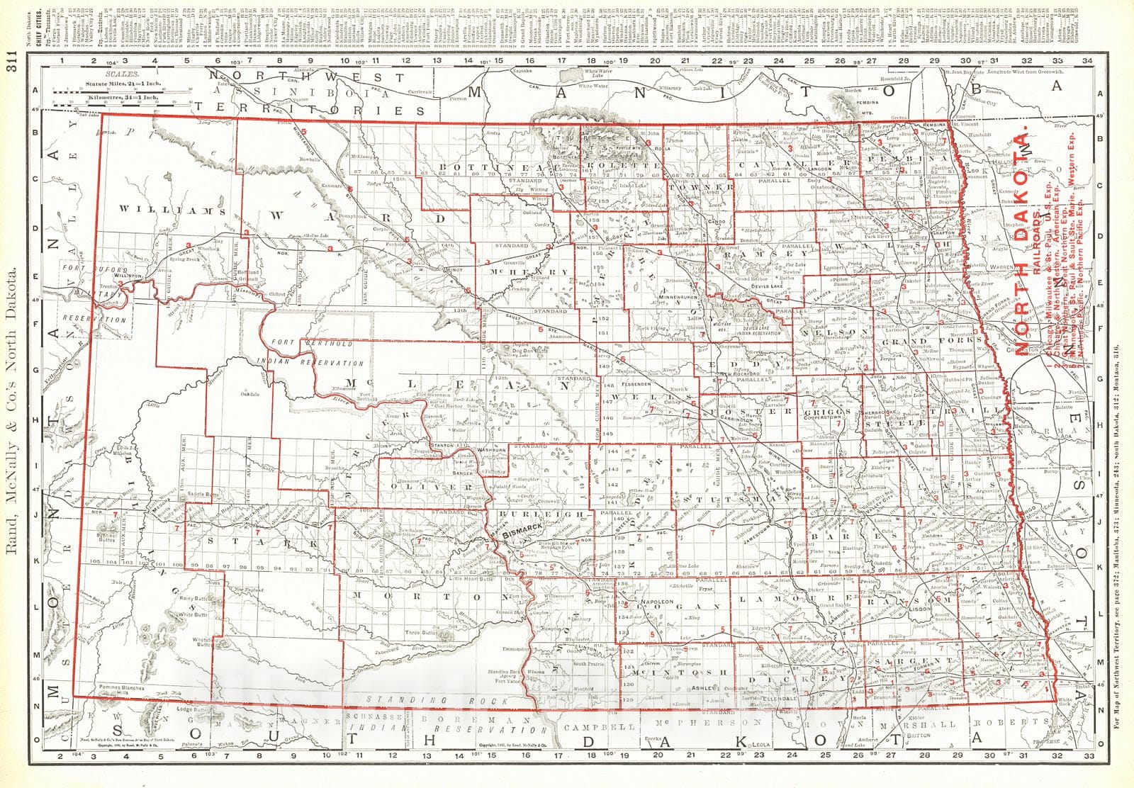 Historic Map : 1900 North Dakota Railroads : Vintage Wall Art
