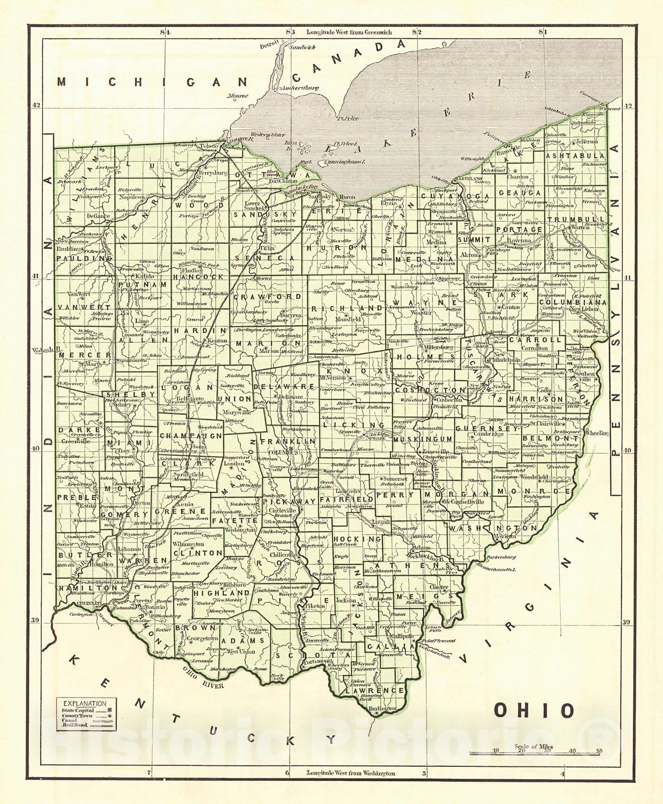 Historic Map : 1842 Ohio : Vintage Wall Art