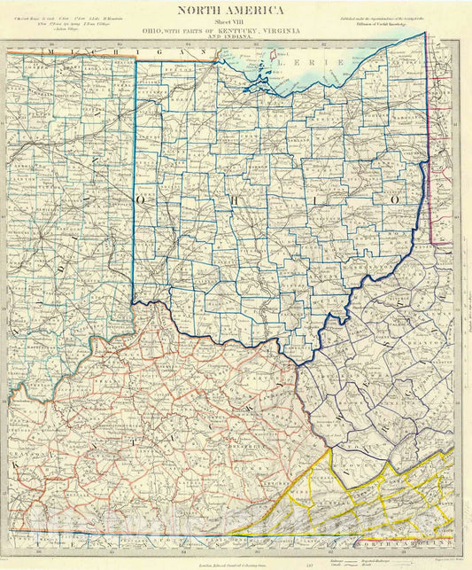 Historic Map : 1850 North America Sheet VIII: Ohio with Parts of Kentucky, Virginia, and Indiana : Vintage Wall Art