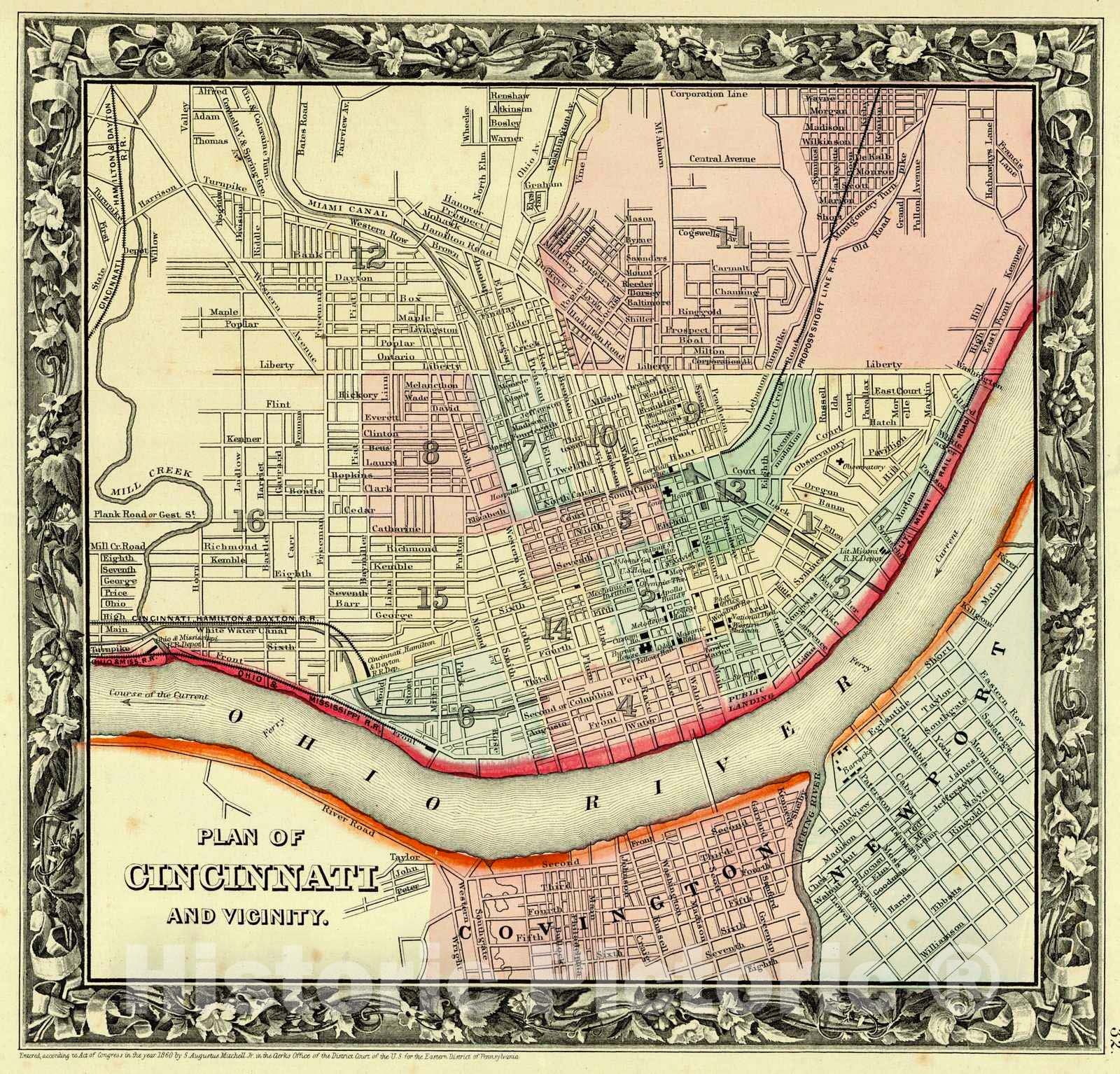 Historic Map : 1861 Plan of Cincinnati and Vicinity : Vintage Wall Art