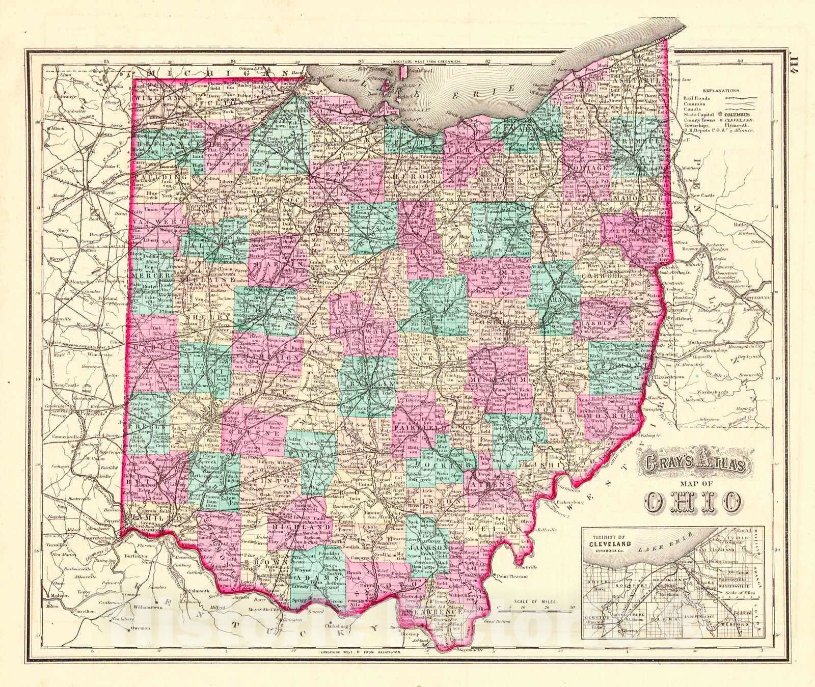 Historic Map : 1873 Gray's Atlas Map of Ohio : Vintage Wall Art
