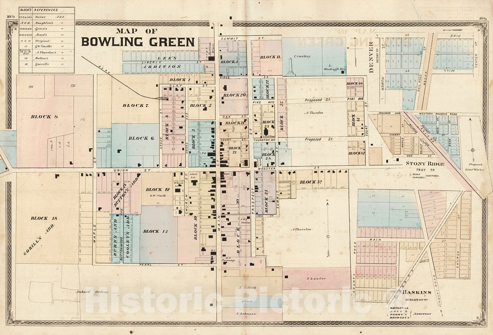 Historic Map : 1875 Map of Bowling Green [Wood County] : Vintage Wall Art