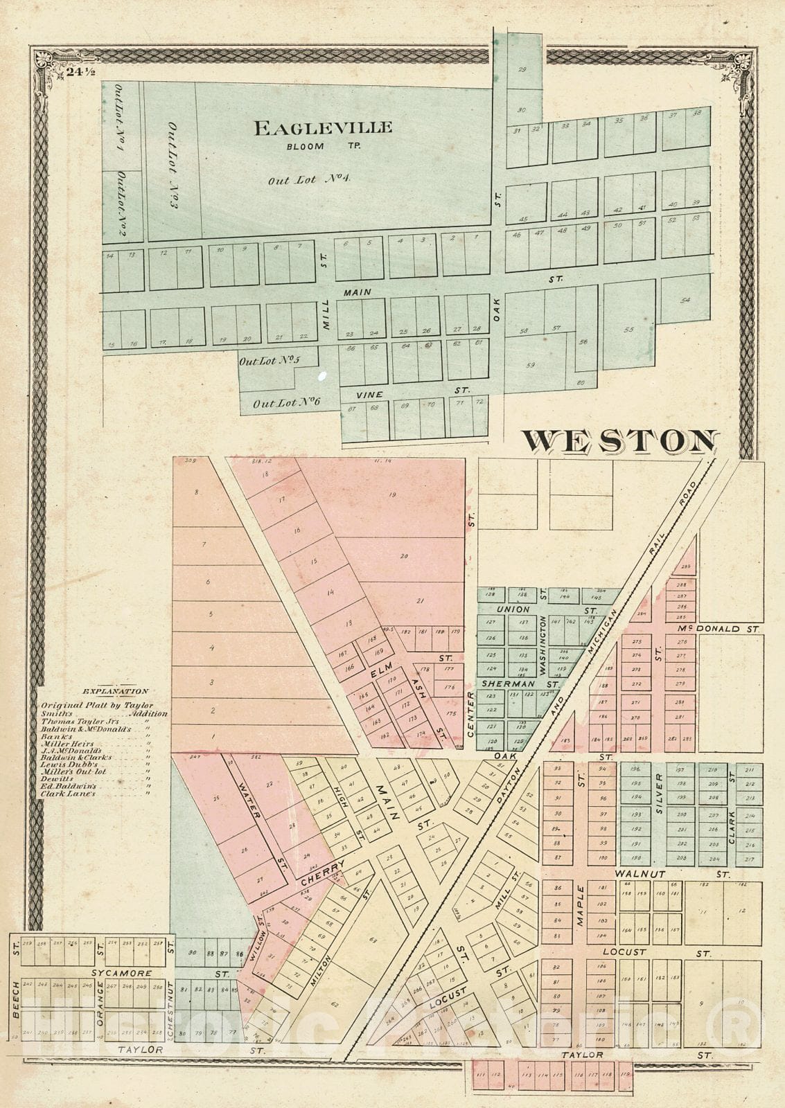 Historic Map : 1875 Eagleville, Weston [Wood County, Ohio] : Vintage Wall Art