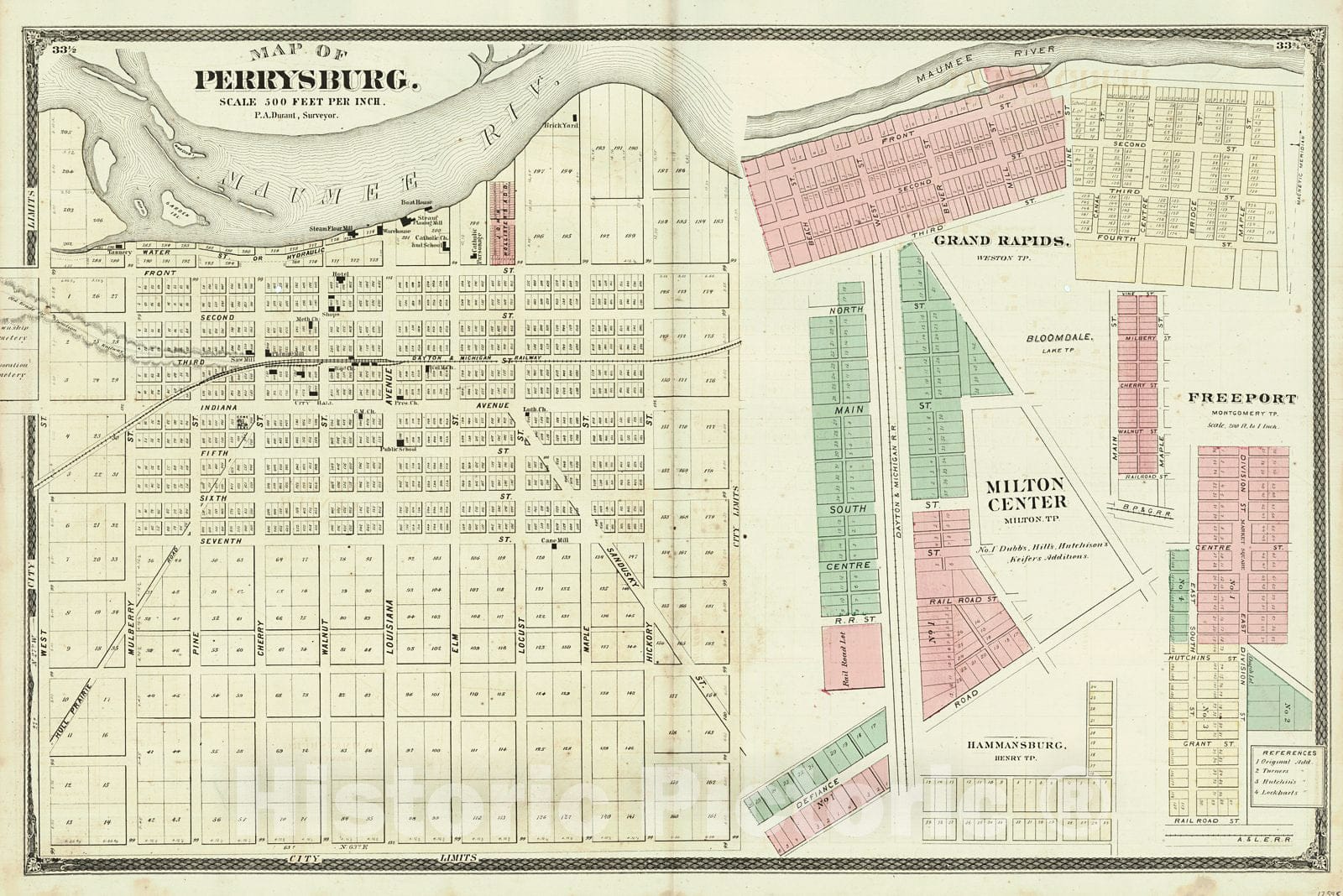 Historic Map : 1875 Map of Perryburg [Wood County, Ohio] : Vintage Wall Art