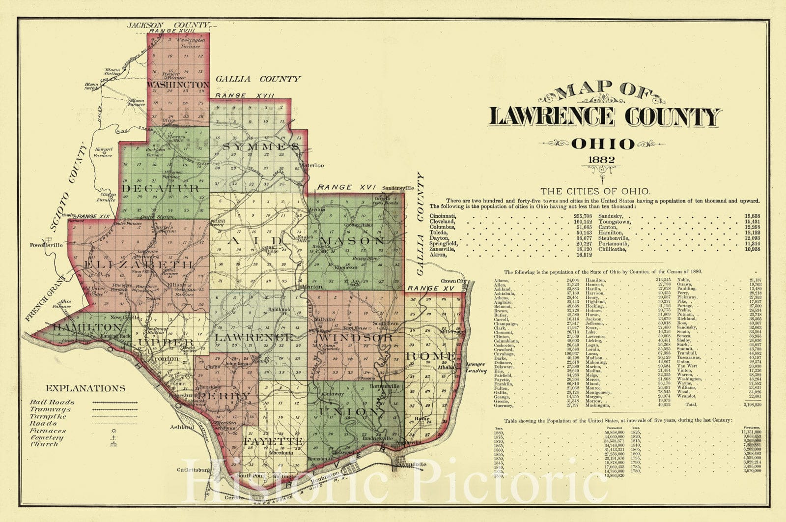 Historic Map : 1882 Lawrence County, Ohio : Vintage Wall Art