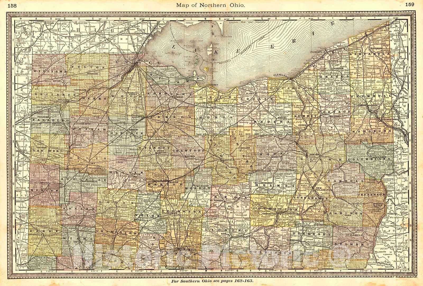 Historic Map : 1883 Map of Northern Ohio : Vintage Wall Art