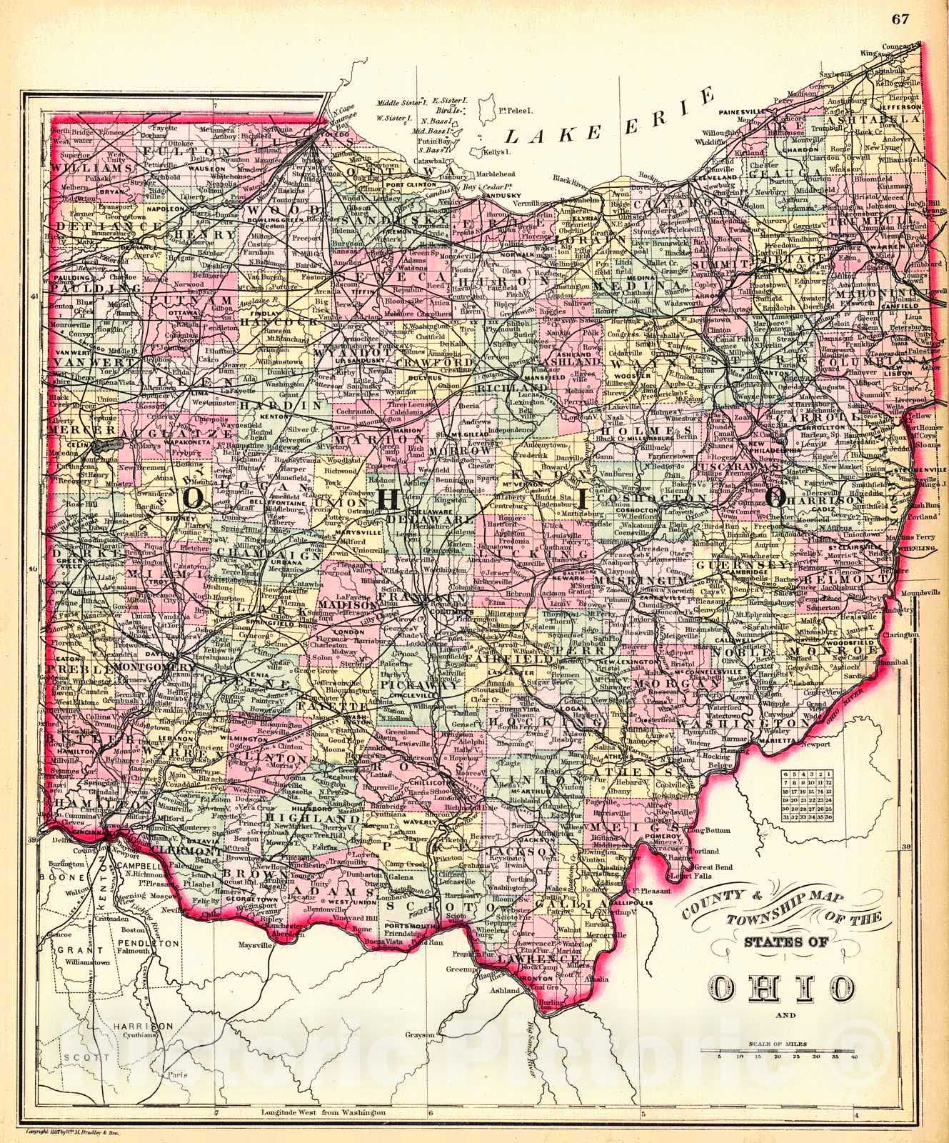 Historic Map : 1887 County and Township Map of Ohio : Vintage Wall Art