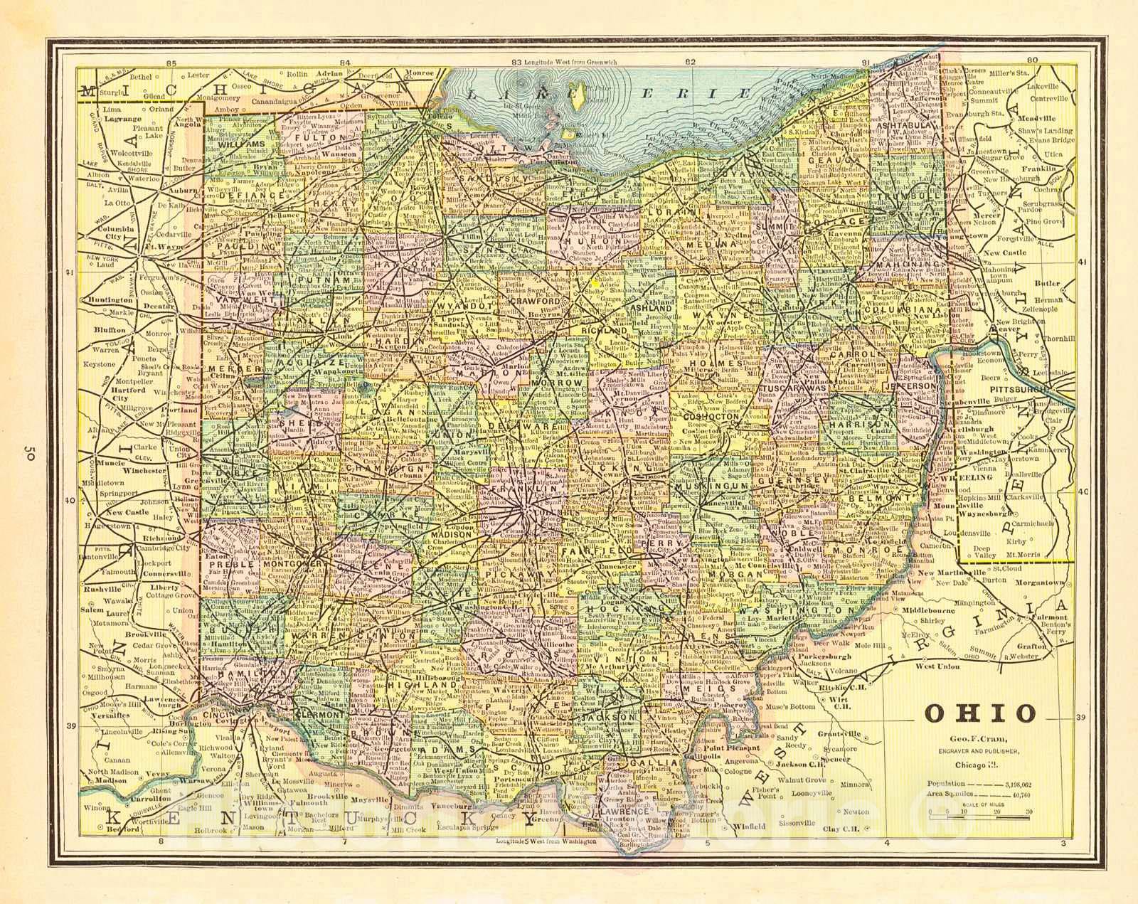 Historic Map : 1887 Ohio : Vintage Wall Art