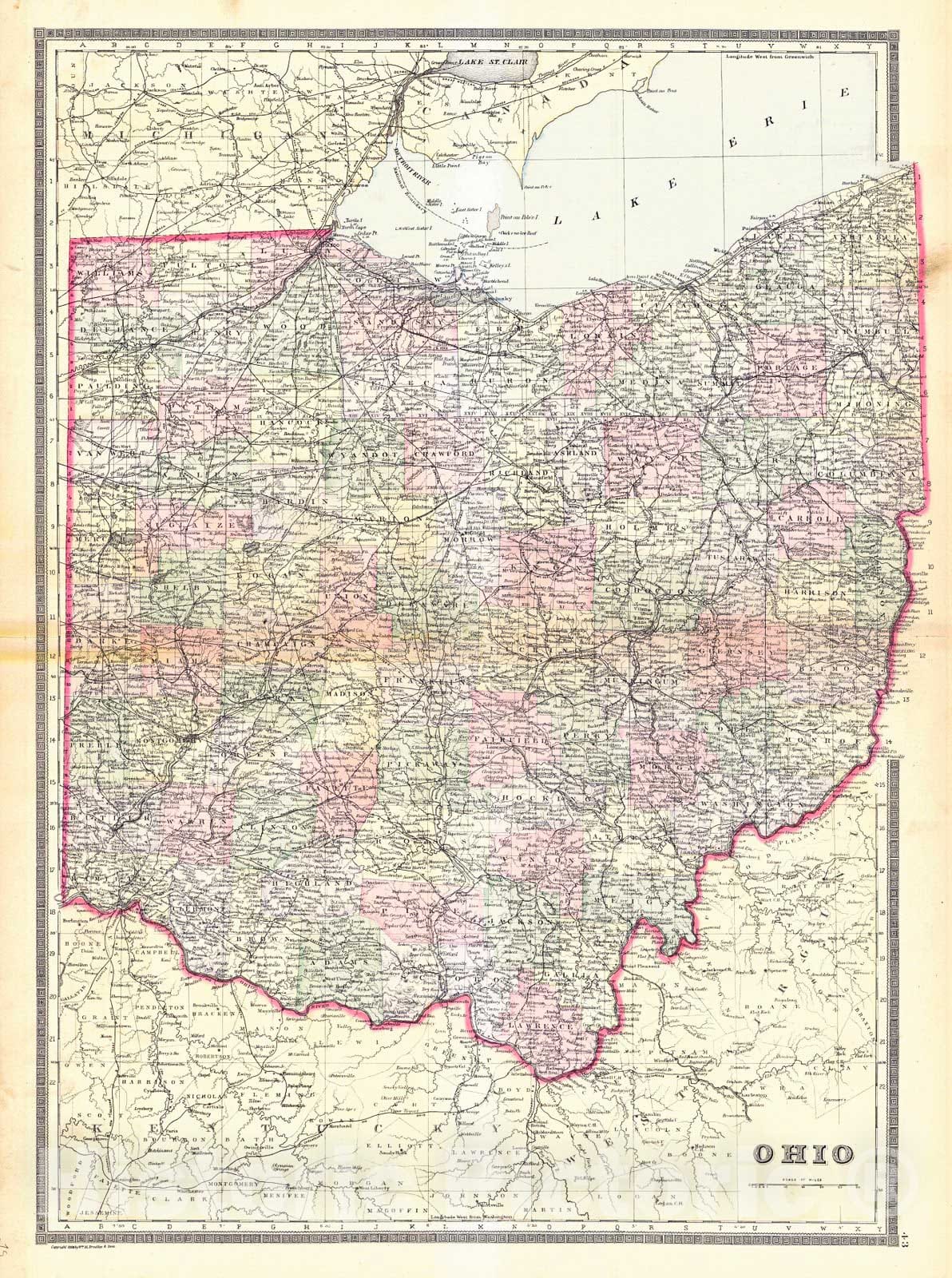 Historic Map : 1889 Ohio : Vintage Wall Art