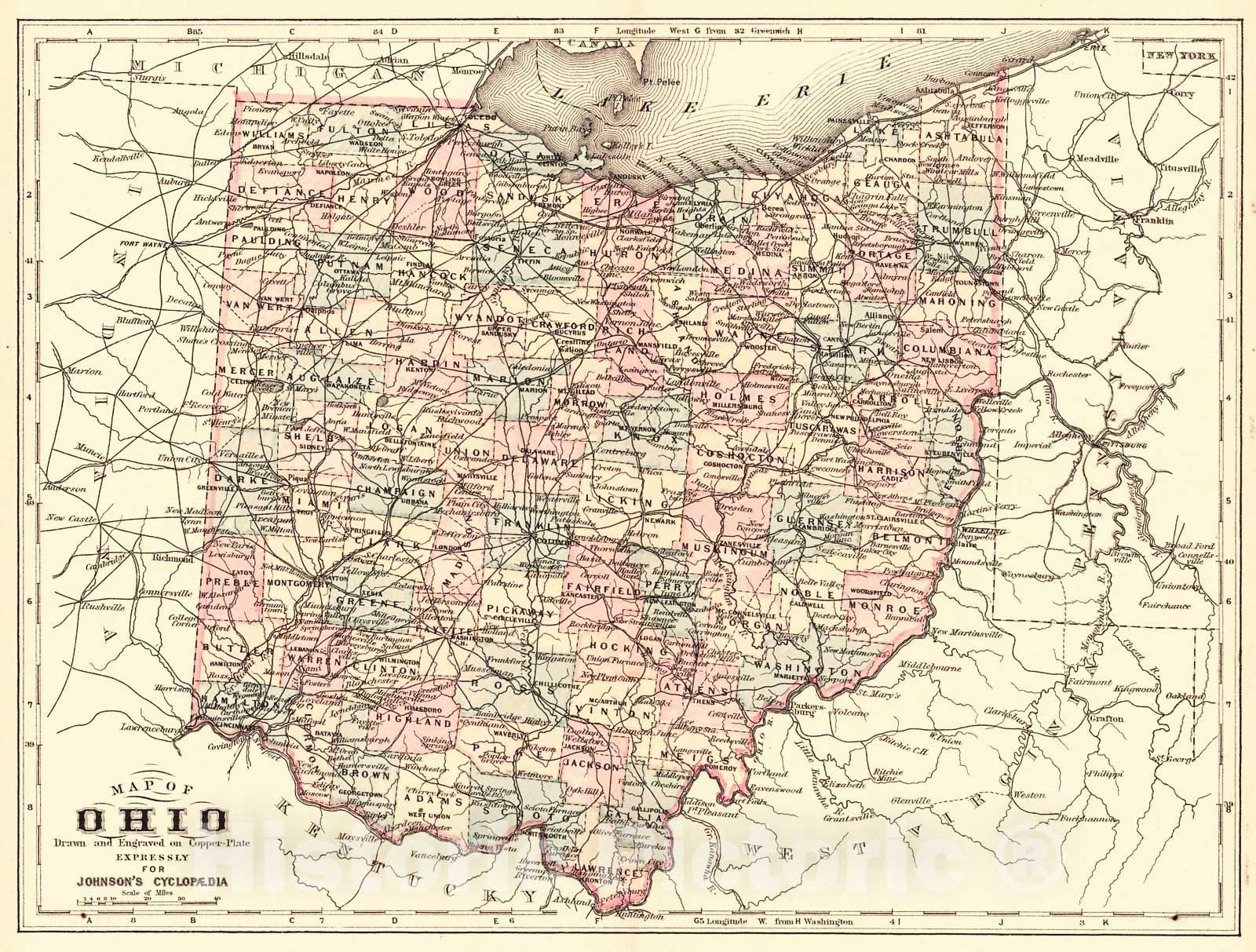 Historic Map : 1889 Map of Ohio : Vintage Wall Art