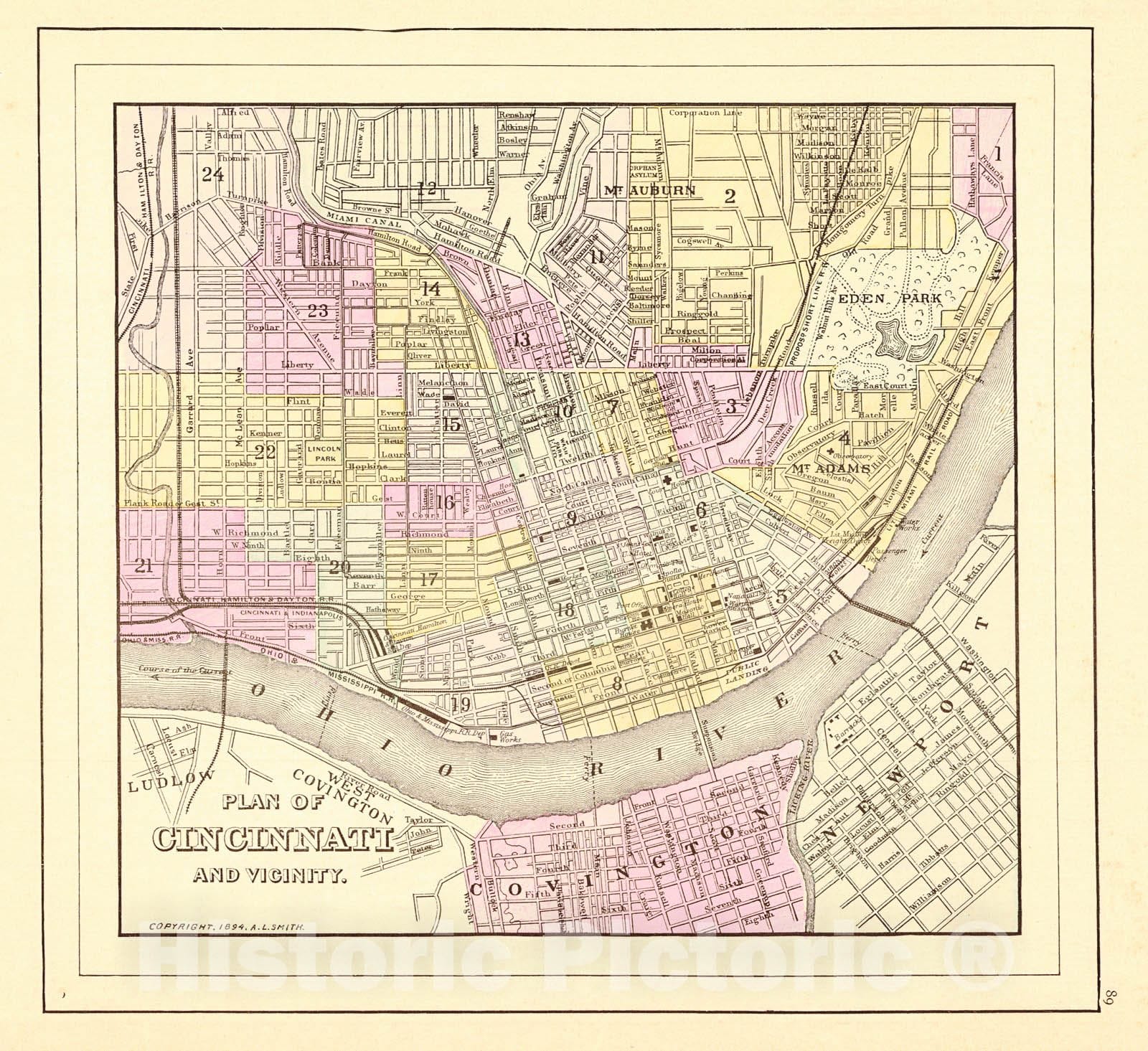 Historic Map : 1894 Plan of Cincinnati and Vicinity : Vintage Wall Art