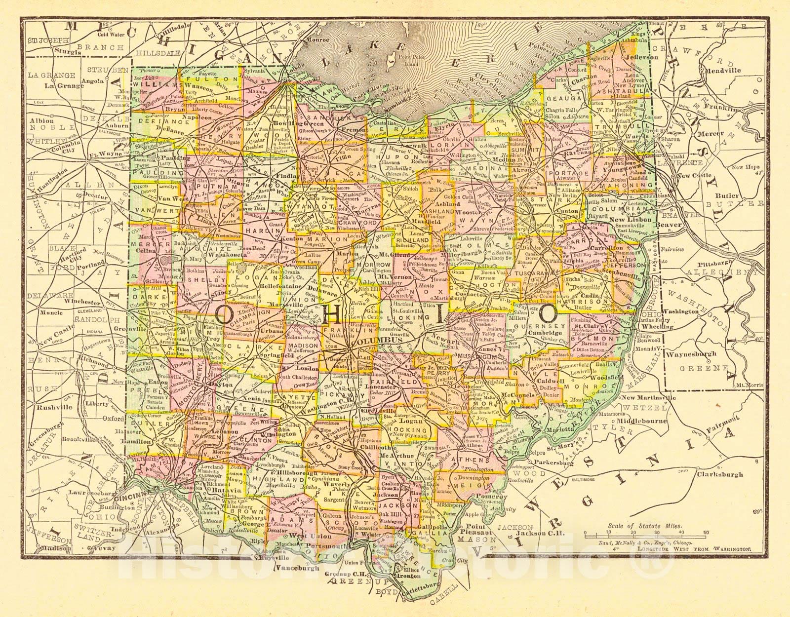 Historic Map : 1895 Ohio : Vintage Wall Art