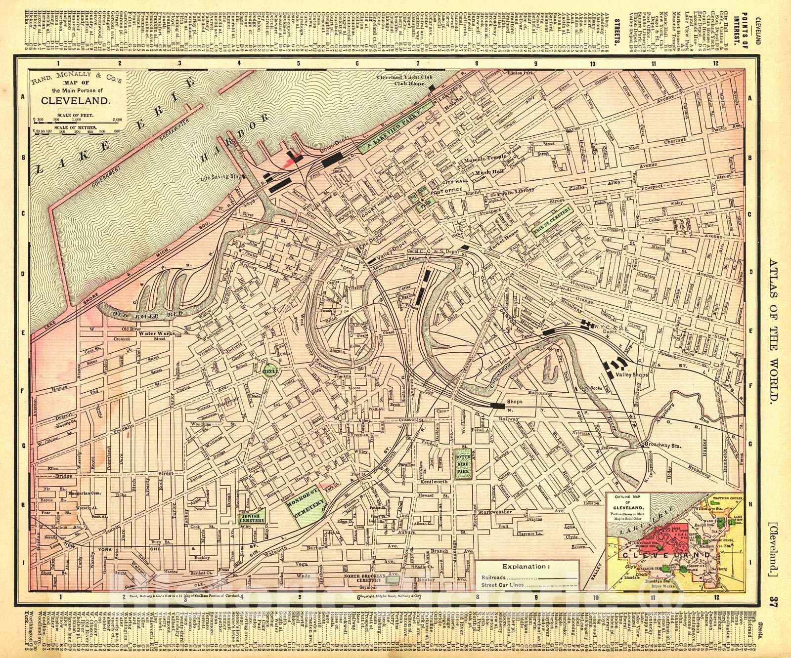 Historic Map : 1895 Map of the Main Portion of Cleveland : Vintage Wall Art