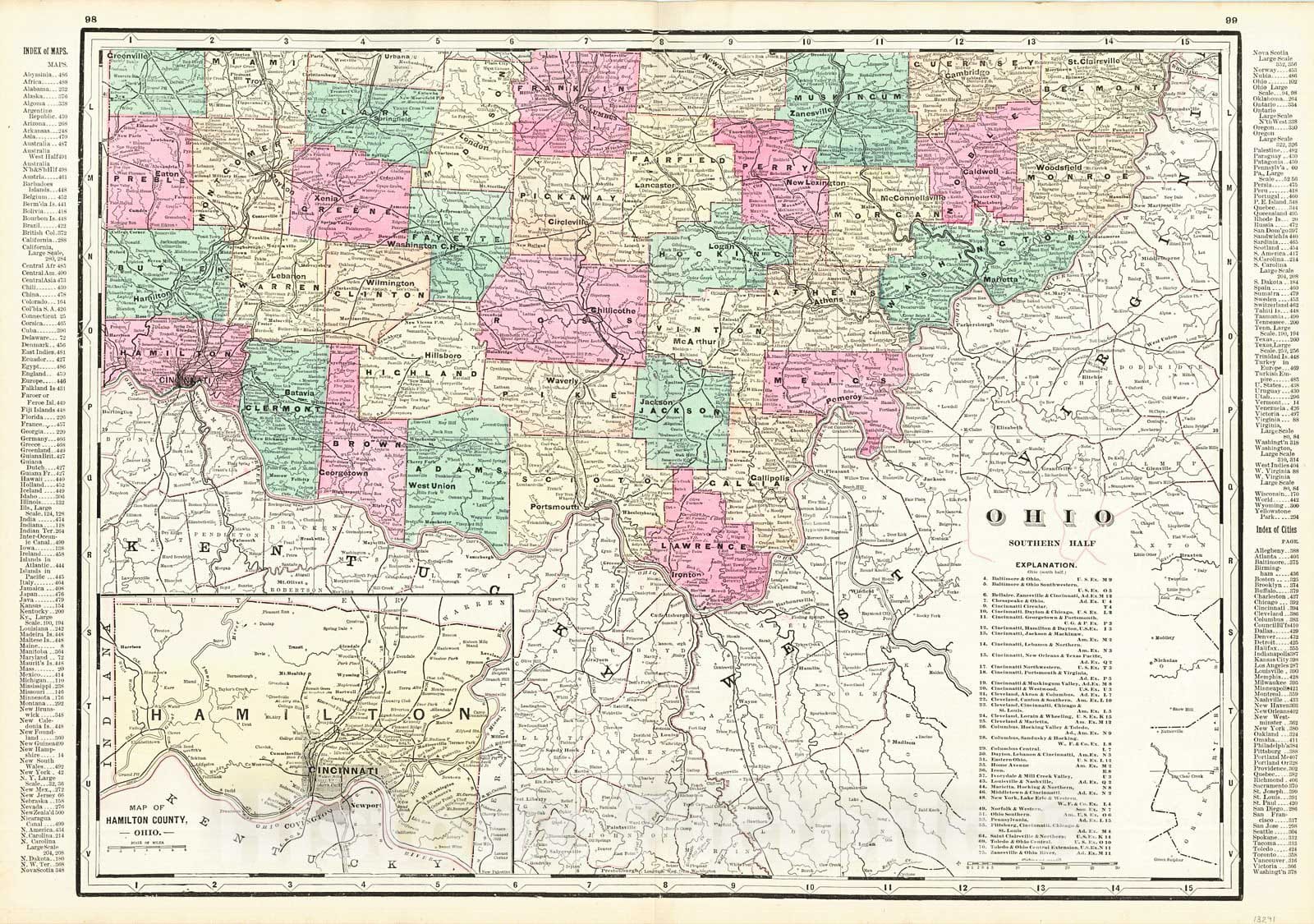 Historic Map : 1895 Ohio, Southern Half : Vintage Wall Art