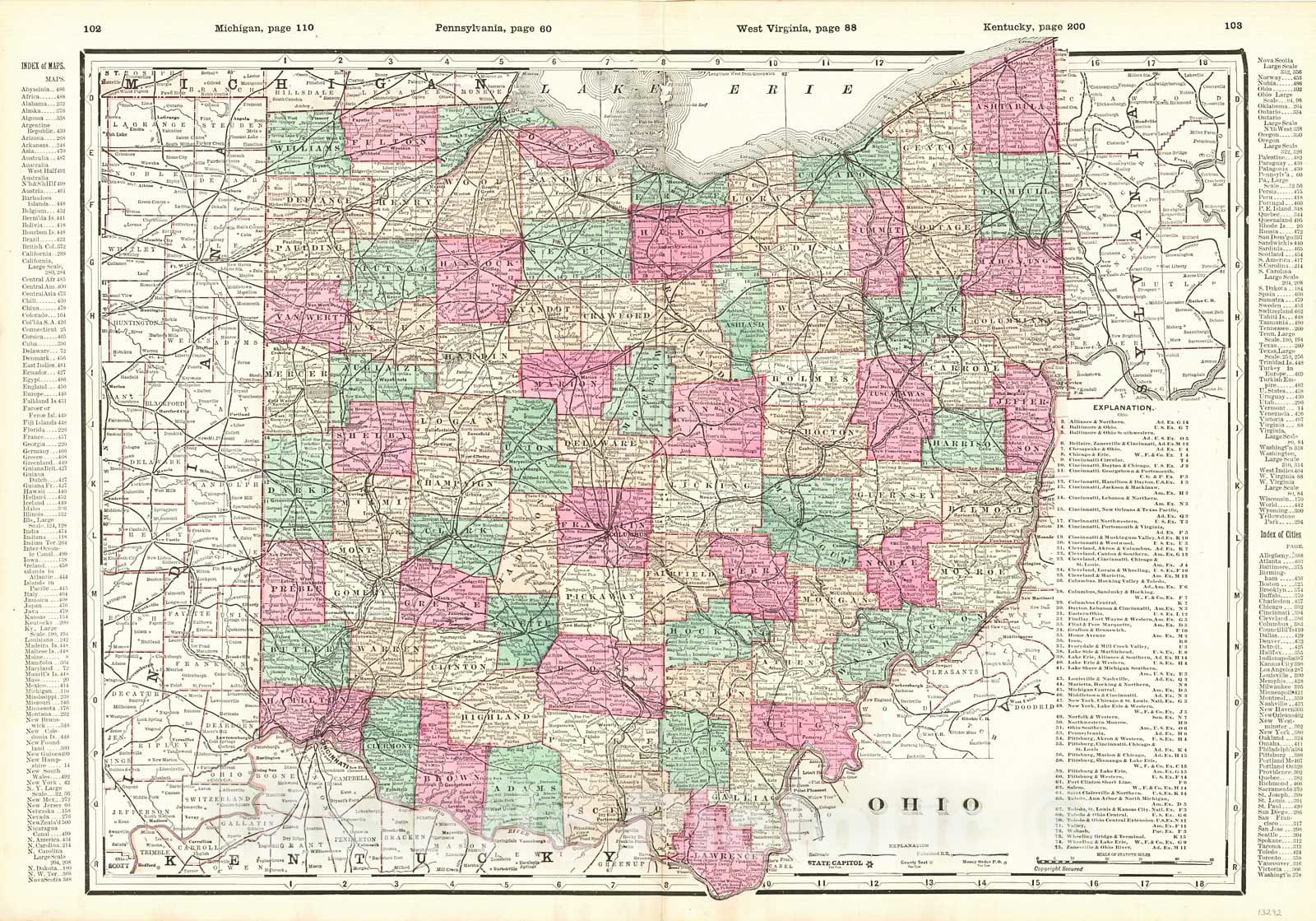 Historic Map : 1895 Ohio : Vintage Wall Art