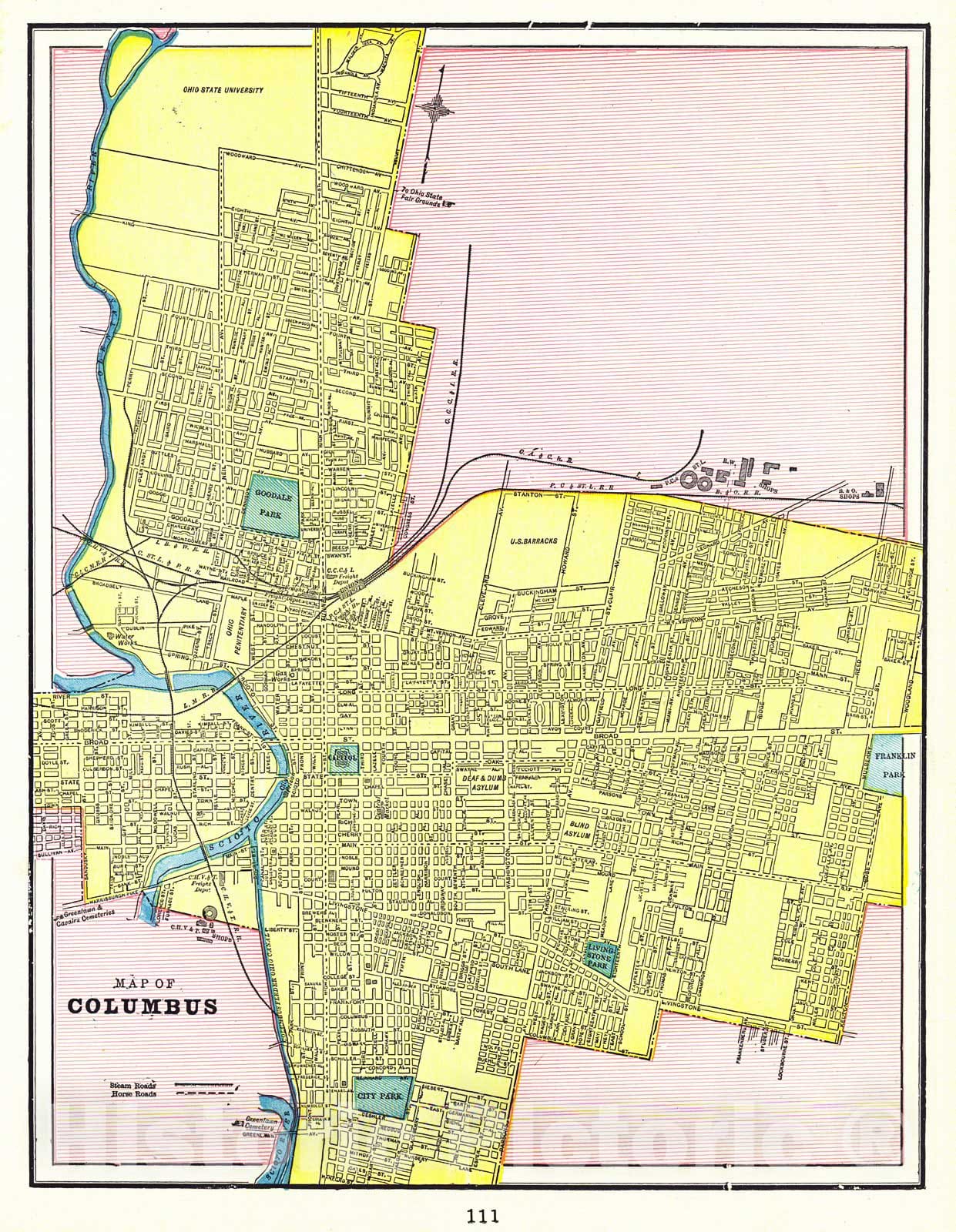 Historic Map : 1898 Map of Columbus : Vintage Wall Art