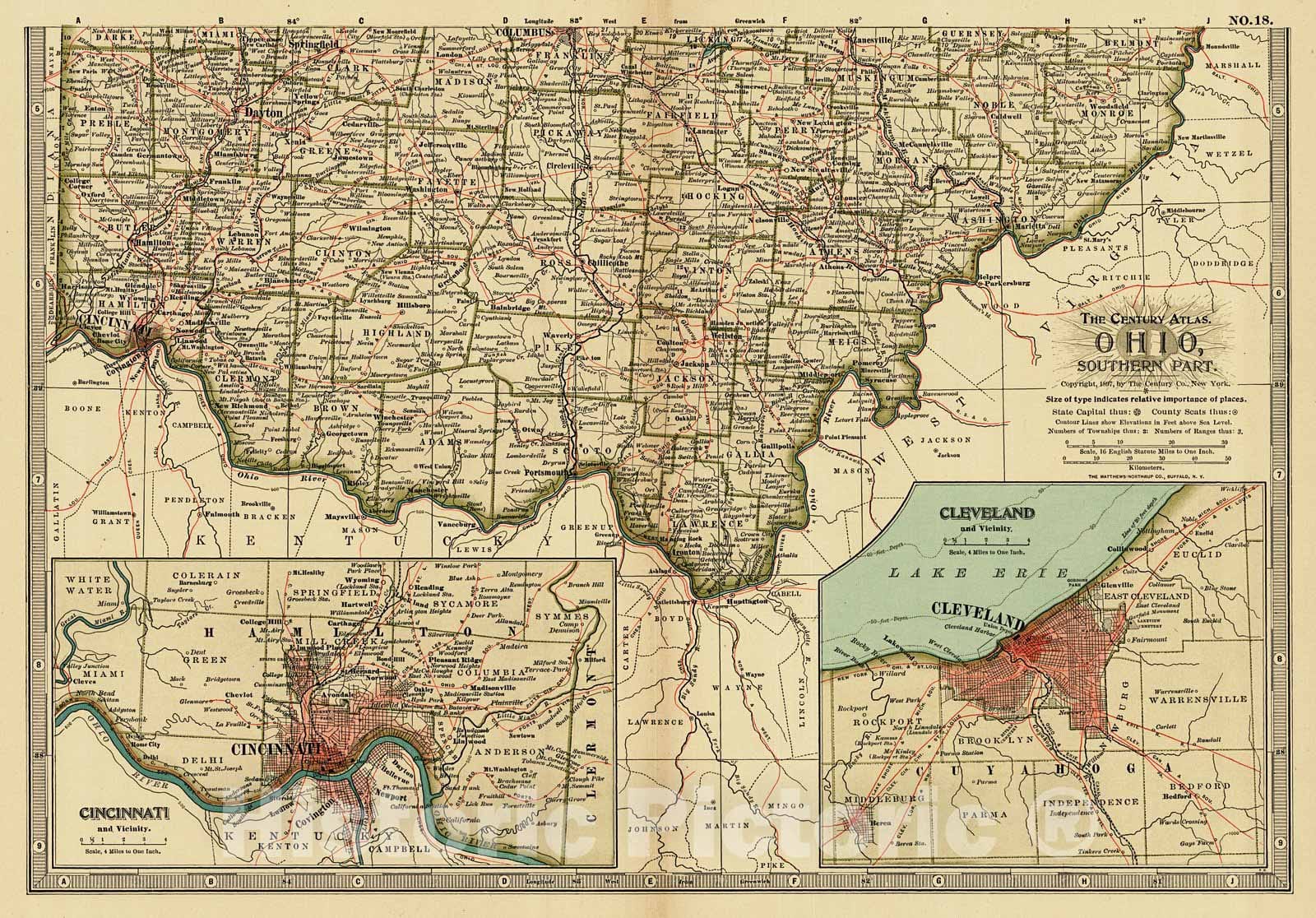 Historic Map : 1899 Ohio- Southern Part : Vintage Wall Art
