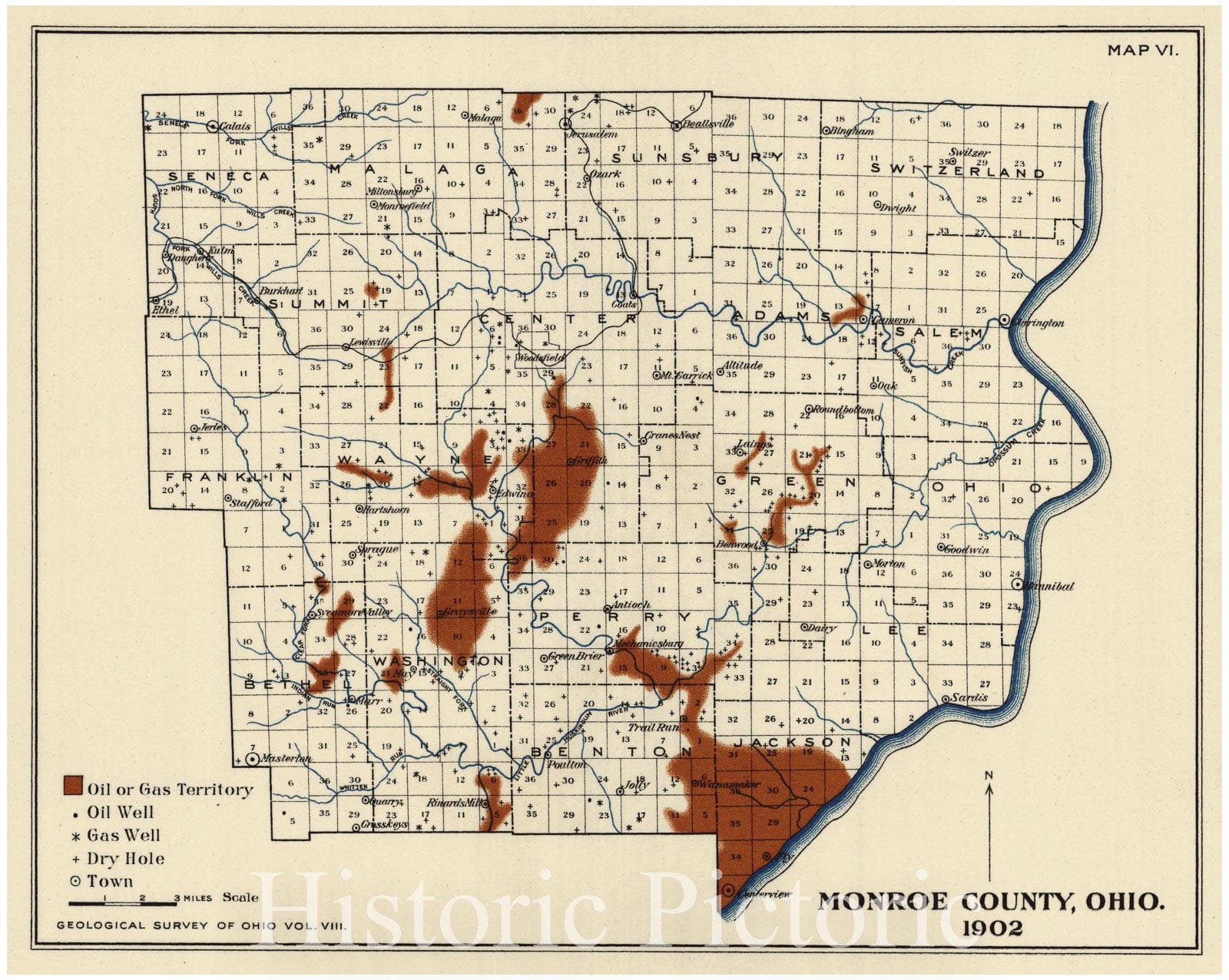 Historic Map : 1903 Monroe County, Ohio : Vintage Wall Art