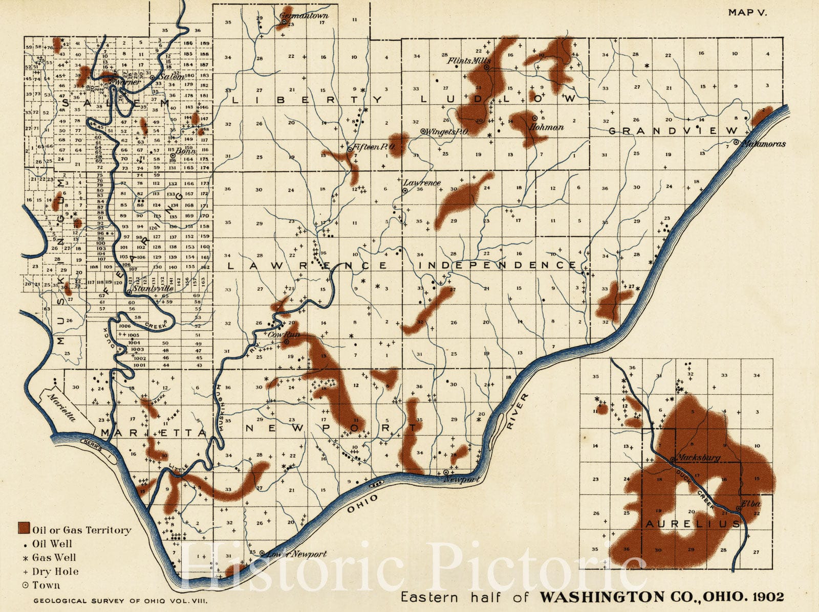 Historic Map : 1903 Eastern half of Washington County, Ohio  : Vintage Wall Art