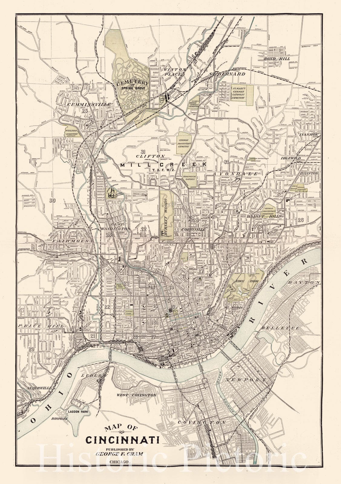 Historic Map : 1906 City of Cincinnati : Vintage Wall Art