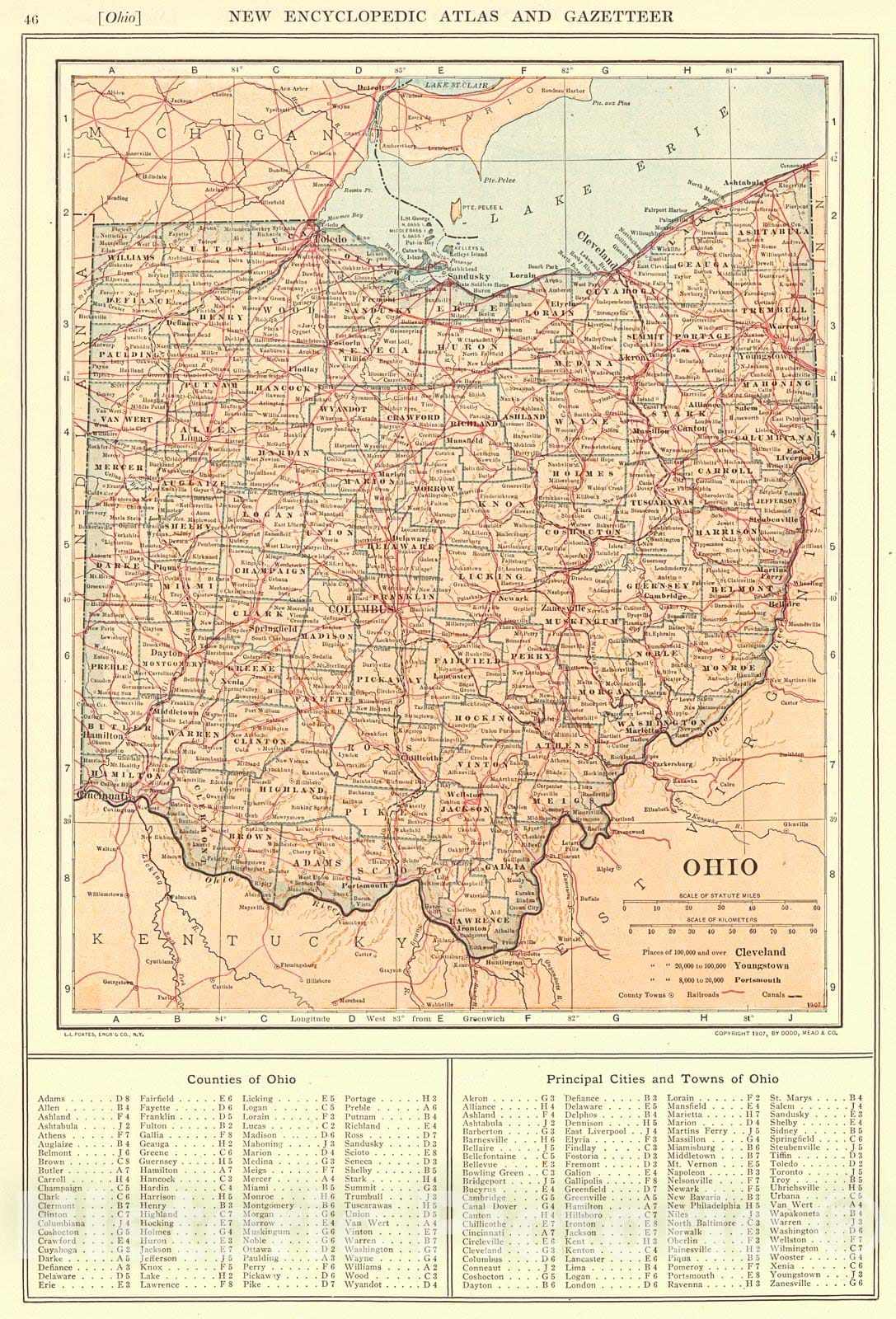 Historic Map : 1907 :Ohio : Vintage Wall Art