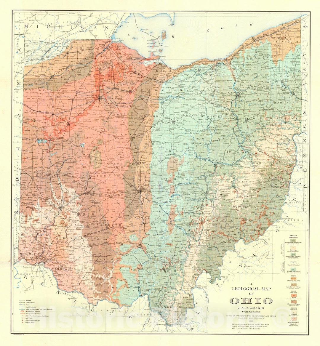 Historic Map : 1909 A Geological Map of Ohio : Vintage Wall Art