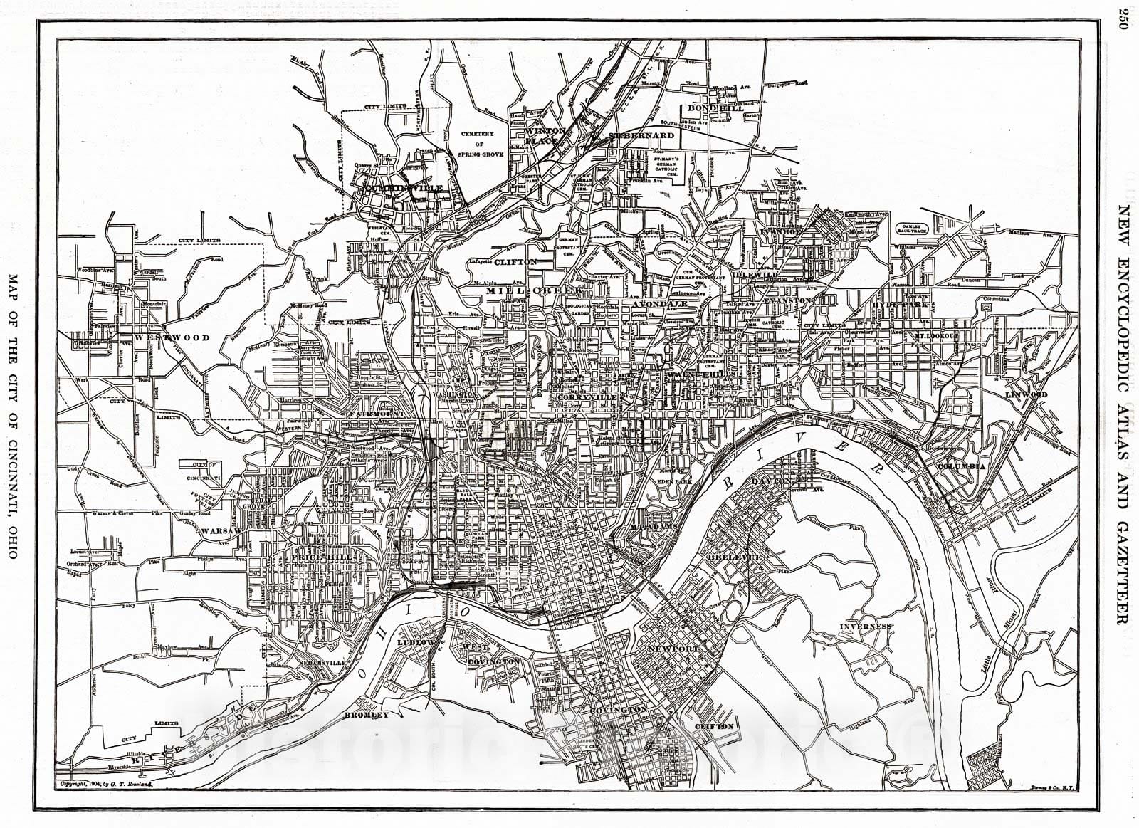 Historic Map : 1909 Map of the City of Cincinnati, Ohio  : Vintage Wall Art