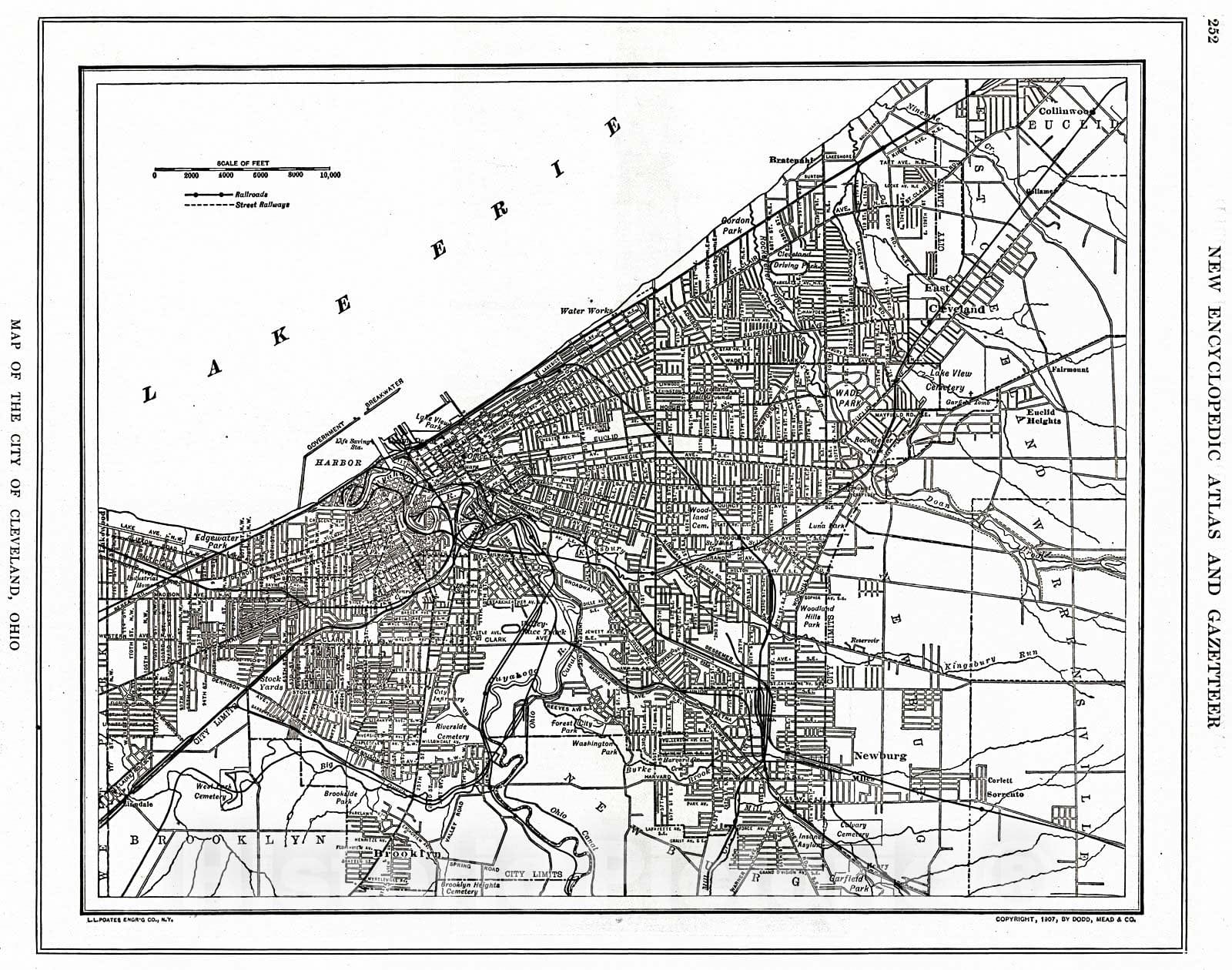 Historic Map : 1909 Map of the City of Cleveland, Ohio  : Vintage Wall Art